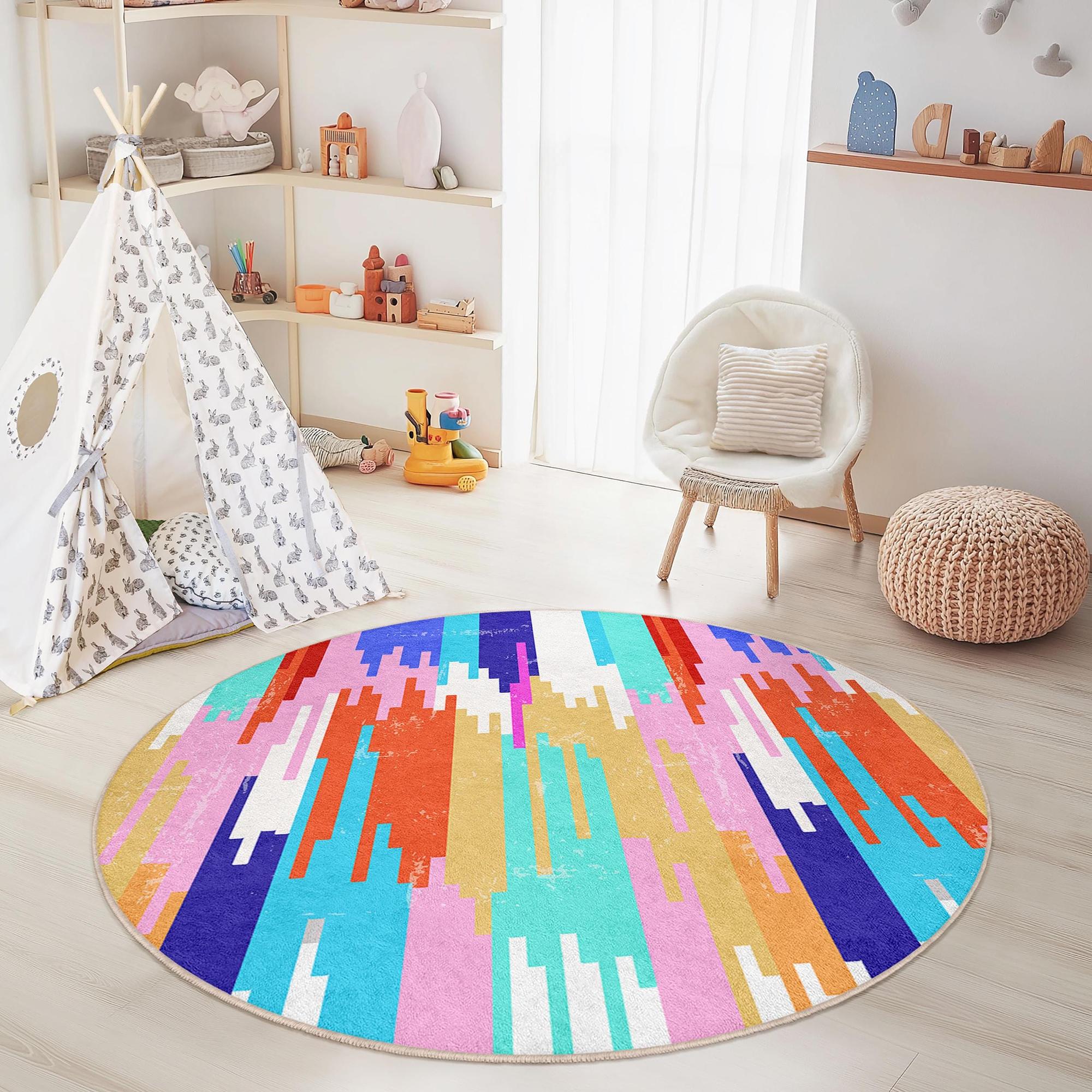 Abstraktes Muster Kinderteppich Mehrfarbig Ø120cm 2