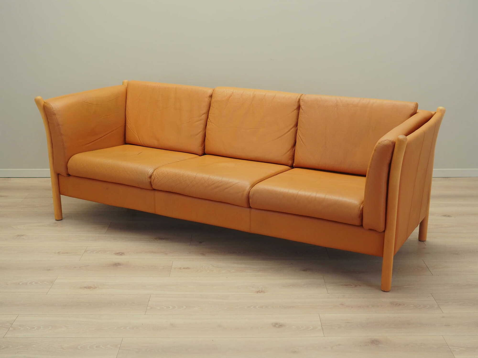 Vintage Sofa 3-Sitzer Leder Orange 1970er Jahre 2