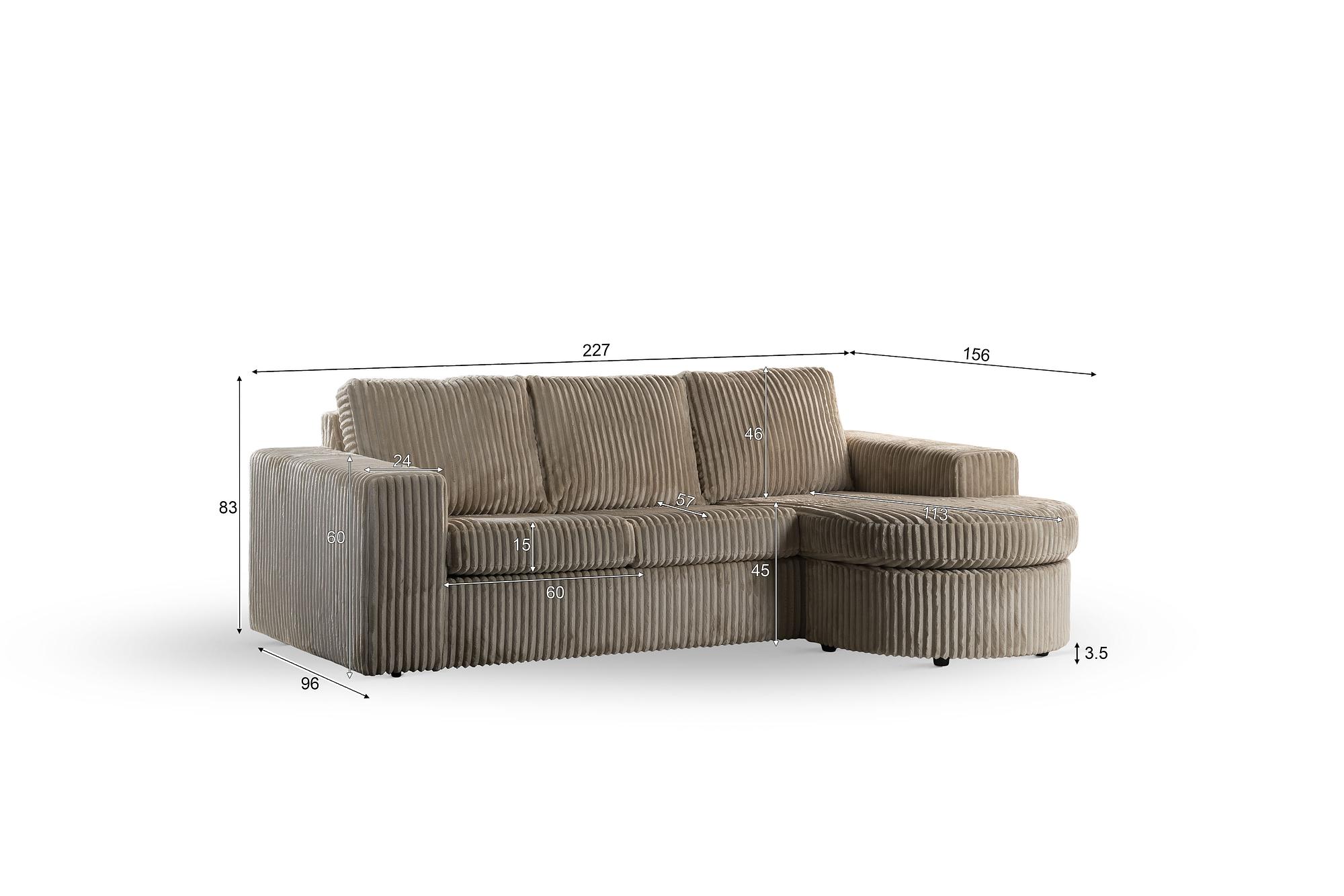 Sofa 3-Seater Chaiselongue Left Right Beige 9