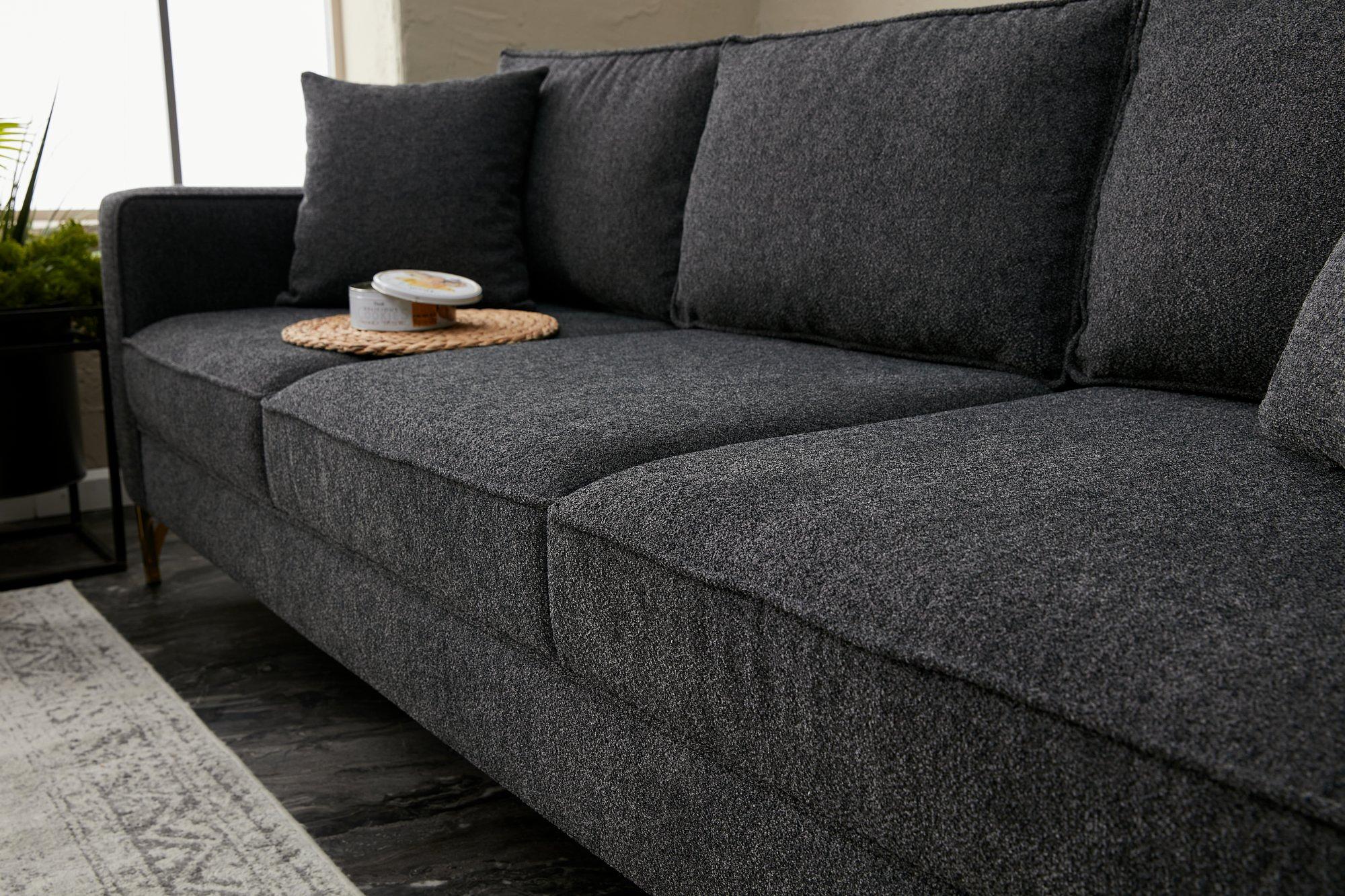 Lima Sofa 3-Sitzer Anthrazit mit schwarzen Beinen 3