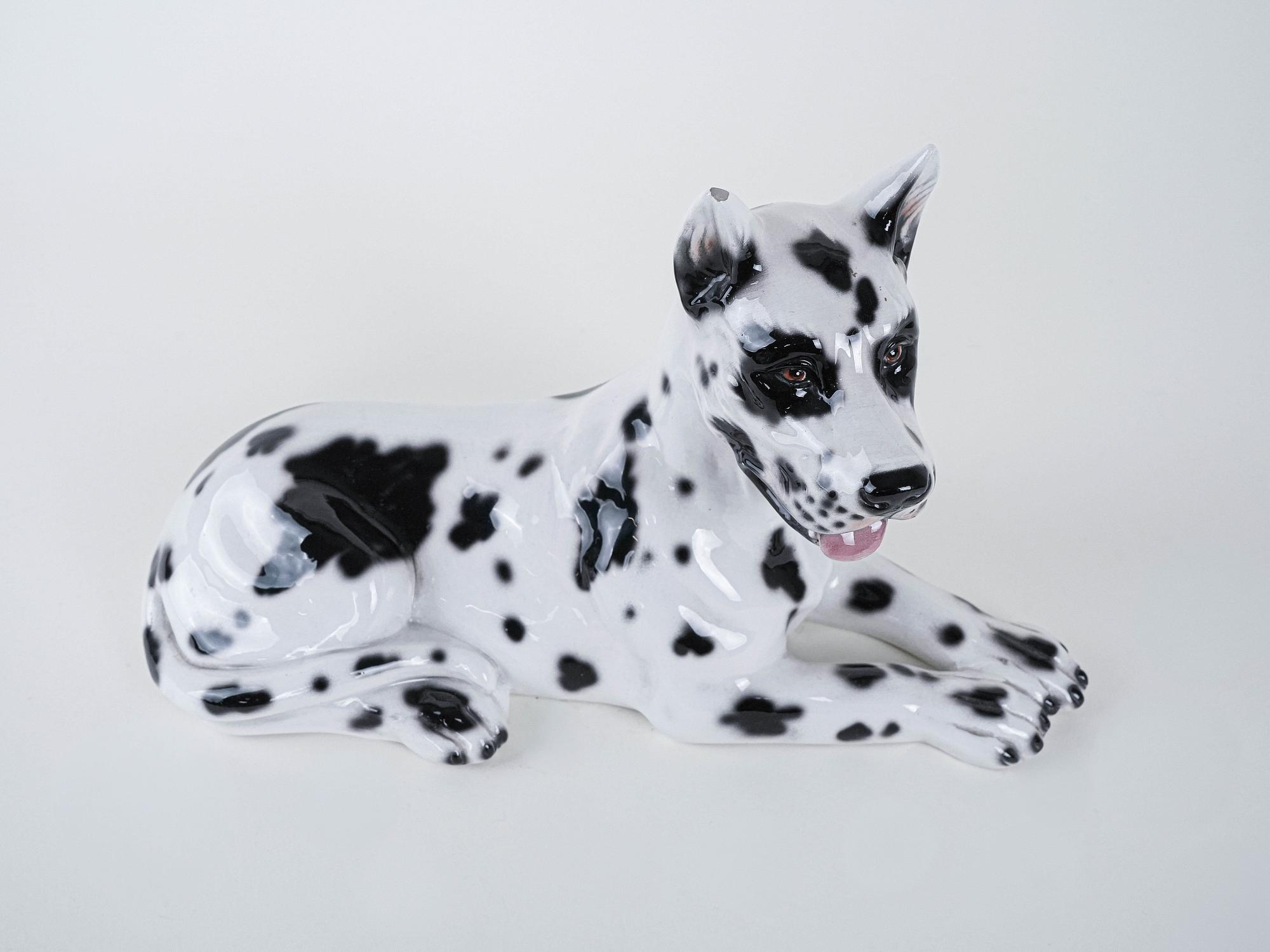 Ceramic Dog Harlequin Figure Black White 1970s 5