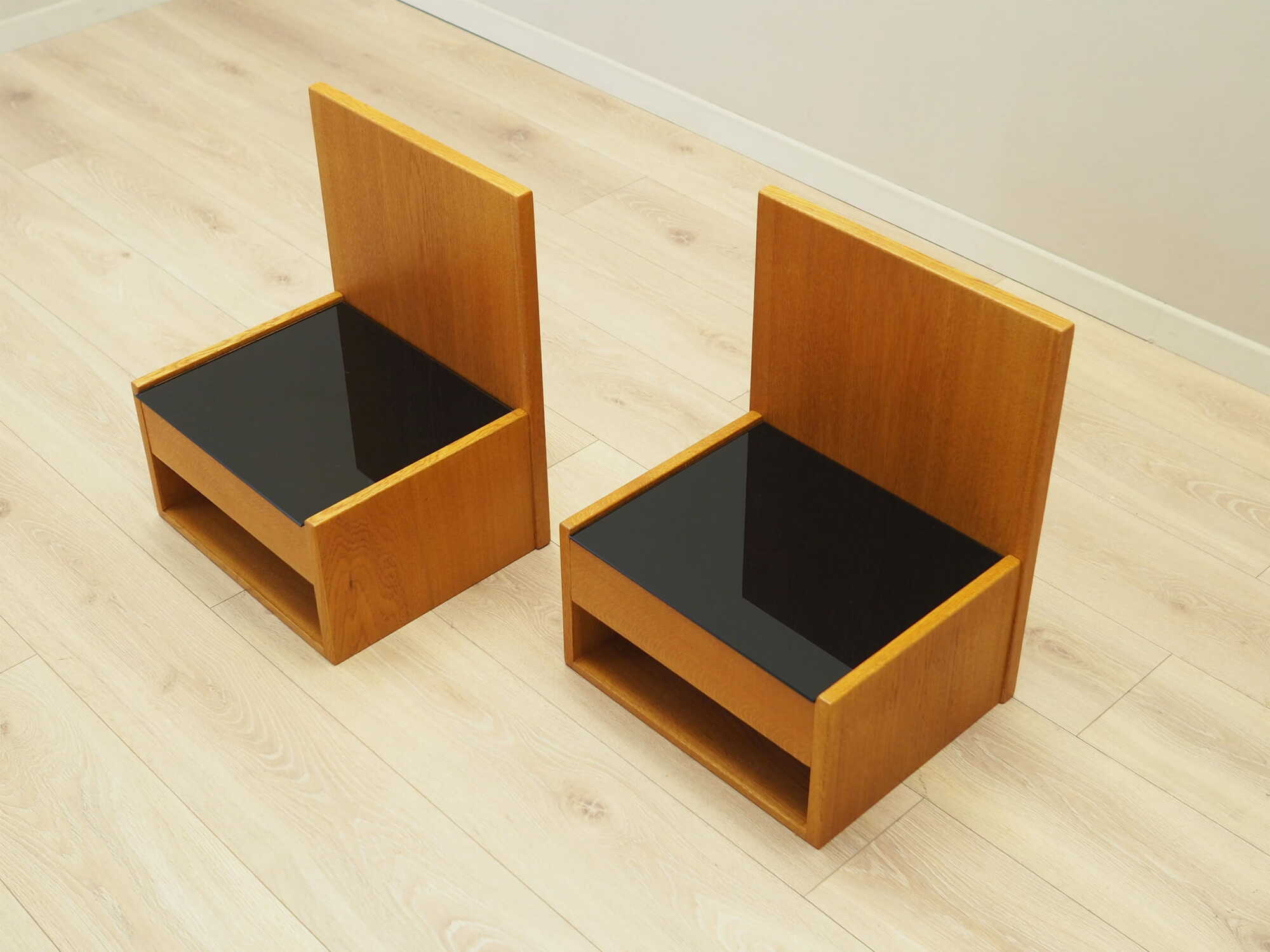 2x Hanging Nightstand Set Wood Brown 1960s 2