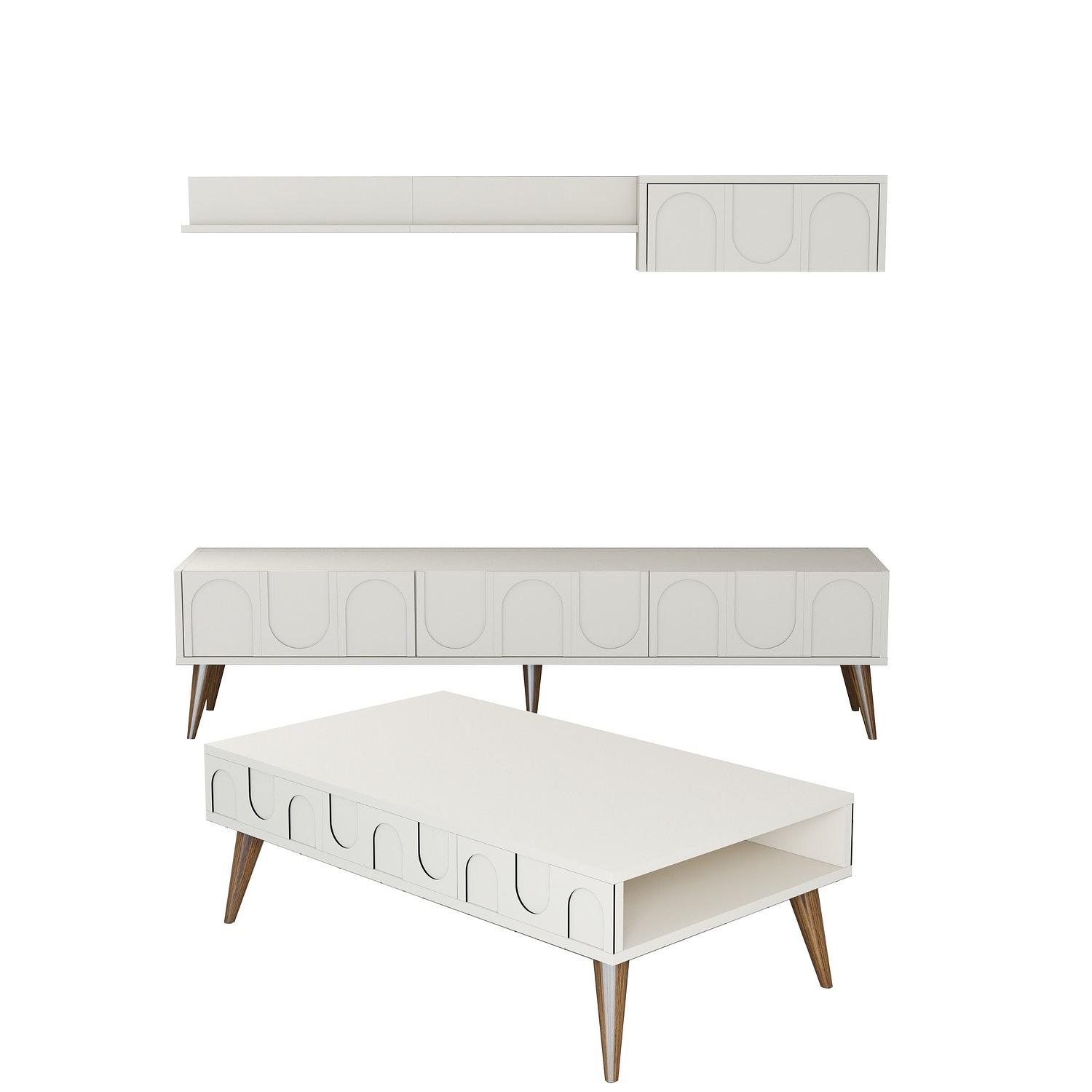 Lyon 3 Wohnzimmermöbel-Set Holzfurnier Creme Walnuss 0