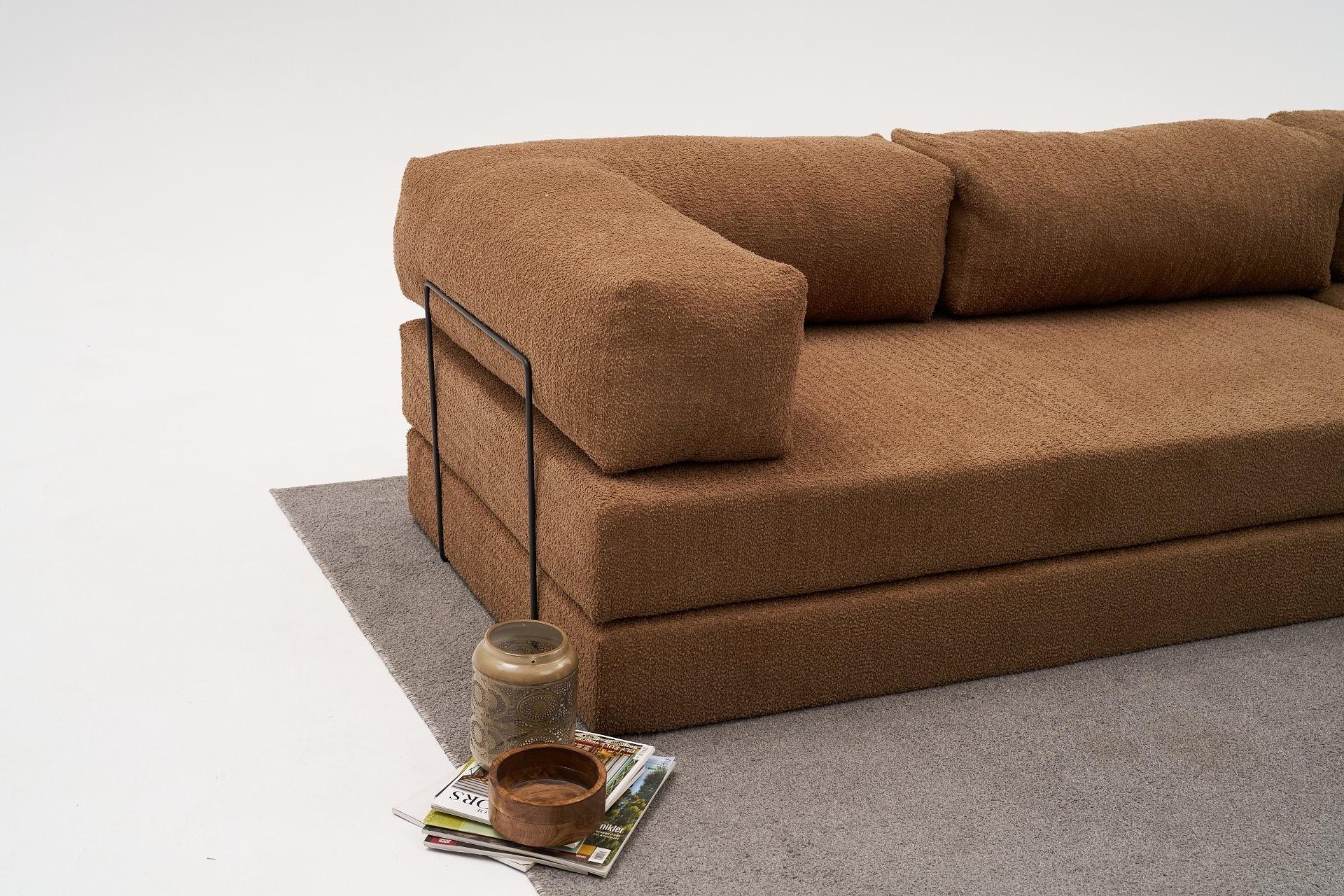 Comfort Schlafsofa 2-Sitzer mit Hocker Braun 4