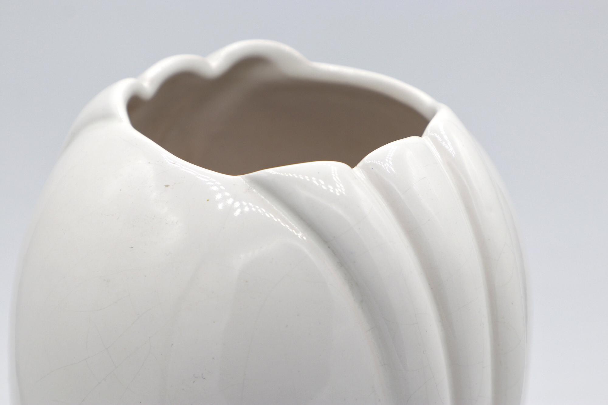Vintage Muschel Blumenvase Keramik Weiß 1980er Jahre 4