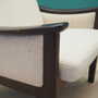 Vintage armchair wood fabric cream 1970s 8