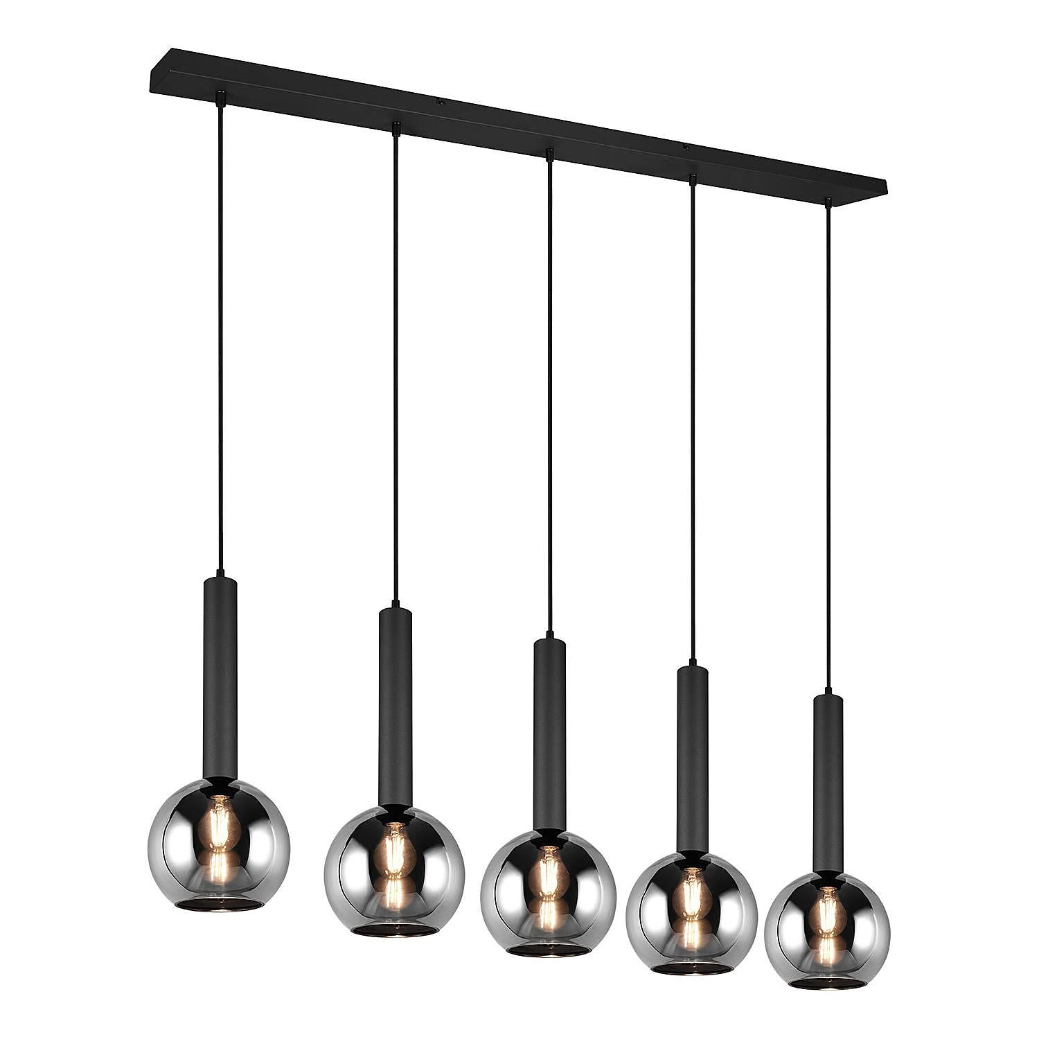 5x Flammenanzahl Pendelleuchte Clayton Rauchglas Eisen  4