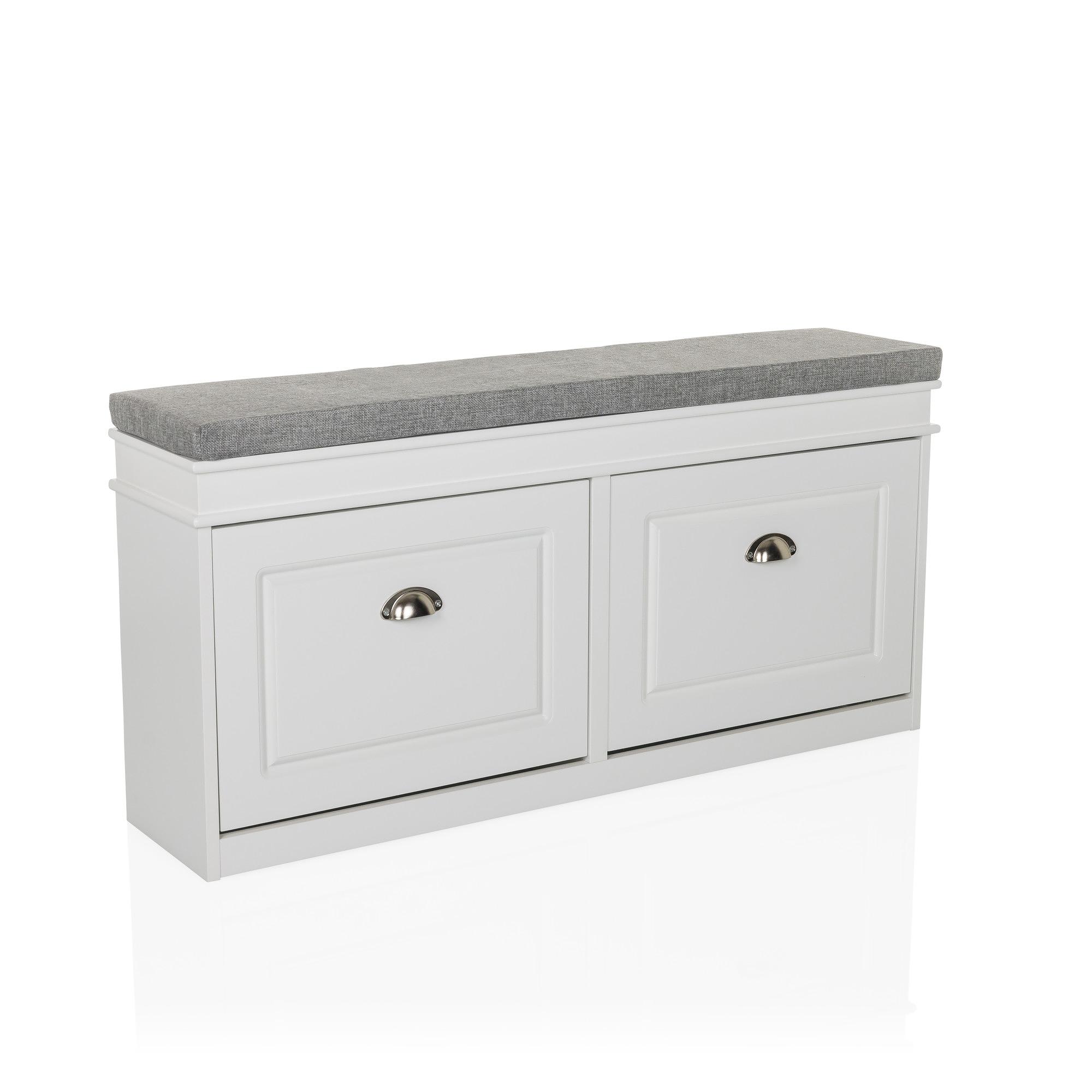 Estha I Shoe cabinet Bench with seat cushion Wood White Gray 7