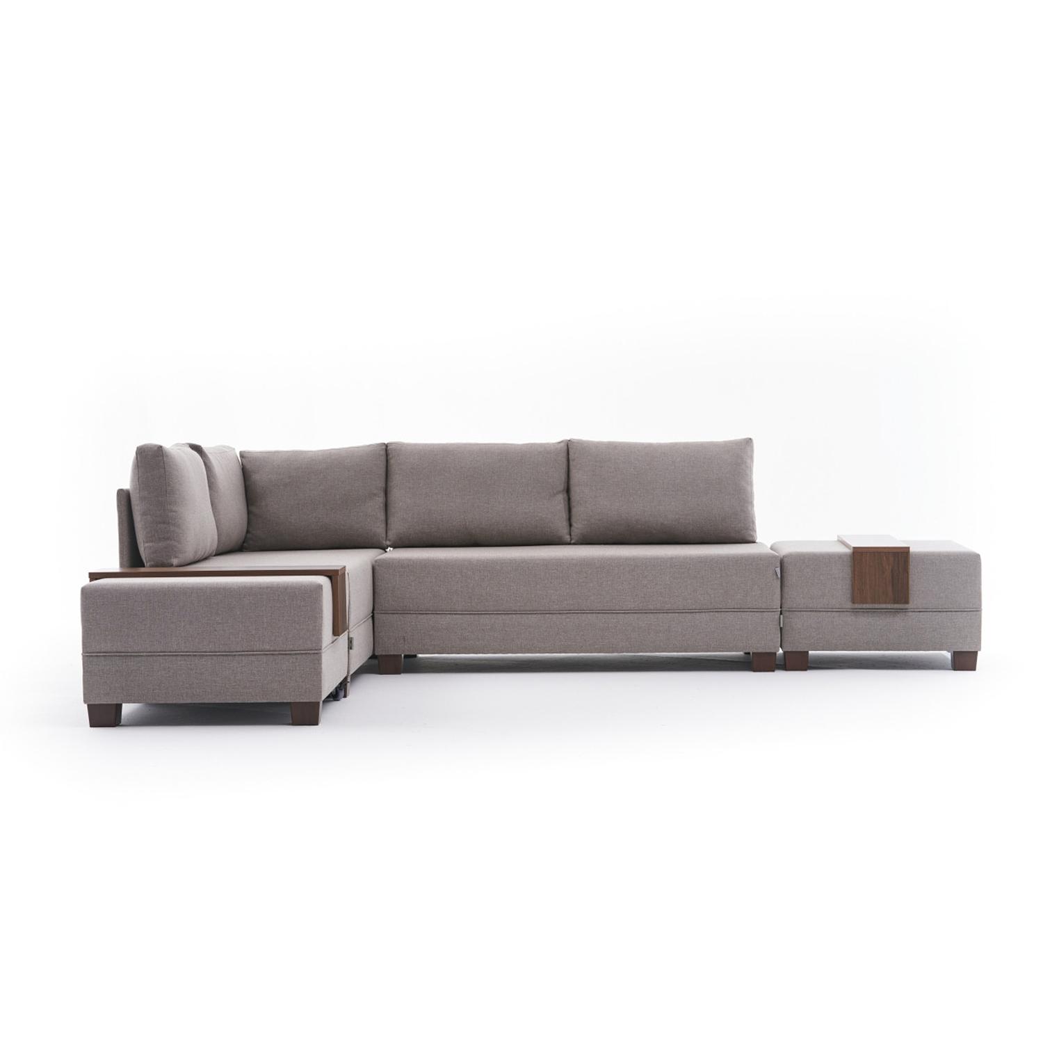 Fly Ecksofa Links mit 2 Hockern Creme 4