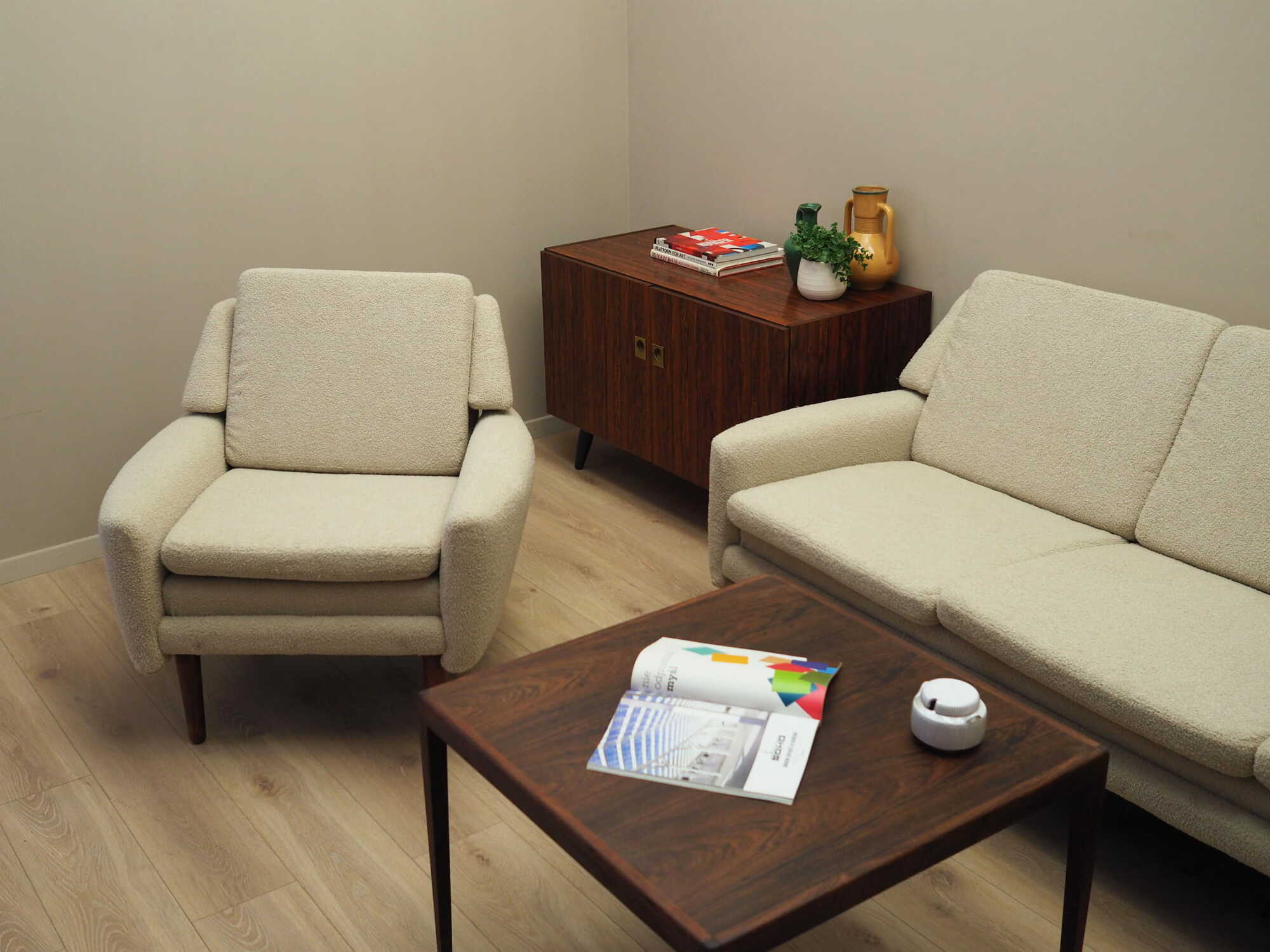 Armchair Textile Wood Cream 1970s 3