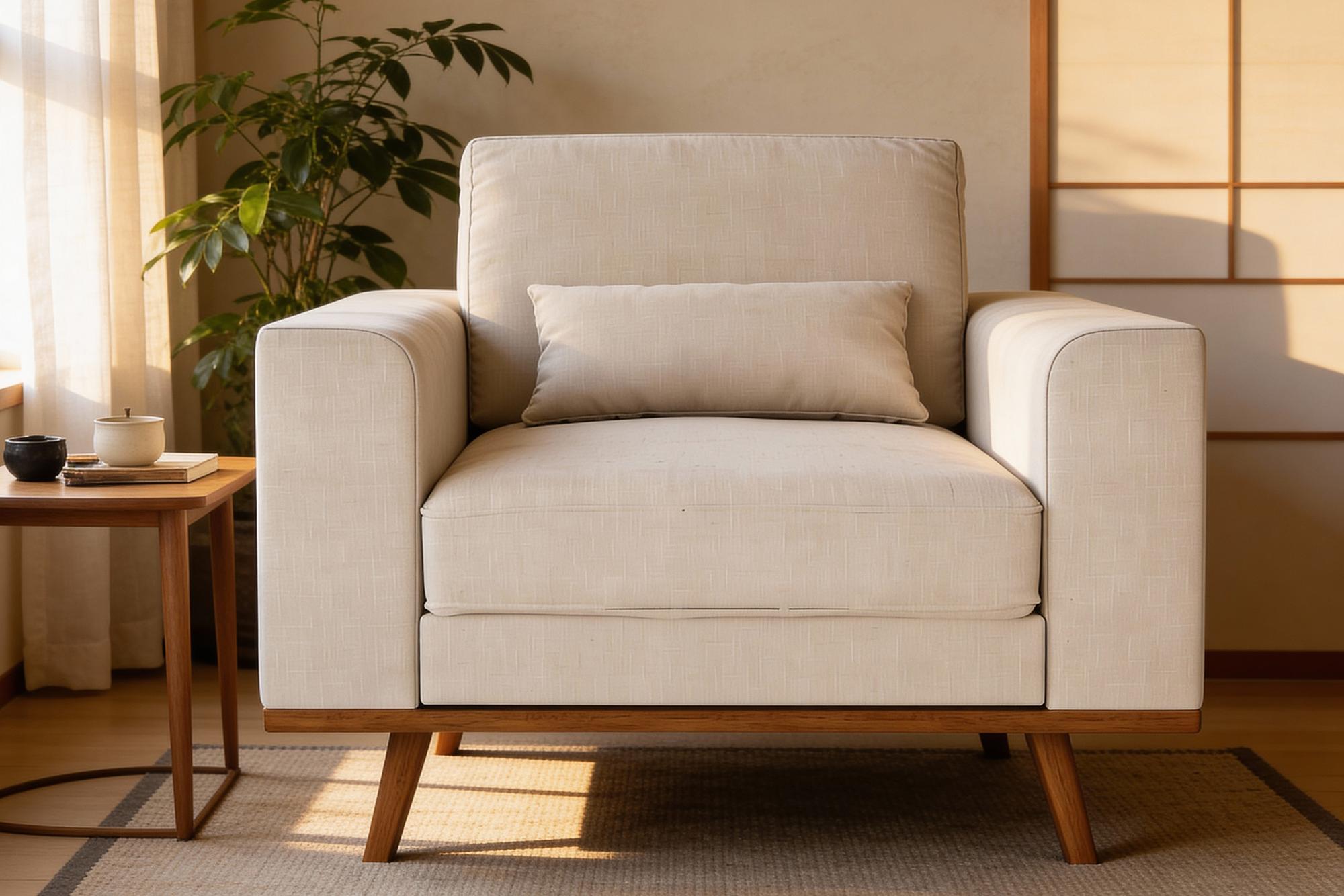 Armchair Japandi 1-Seater Fabric Beige 9