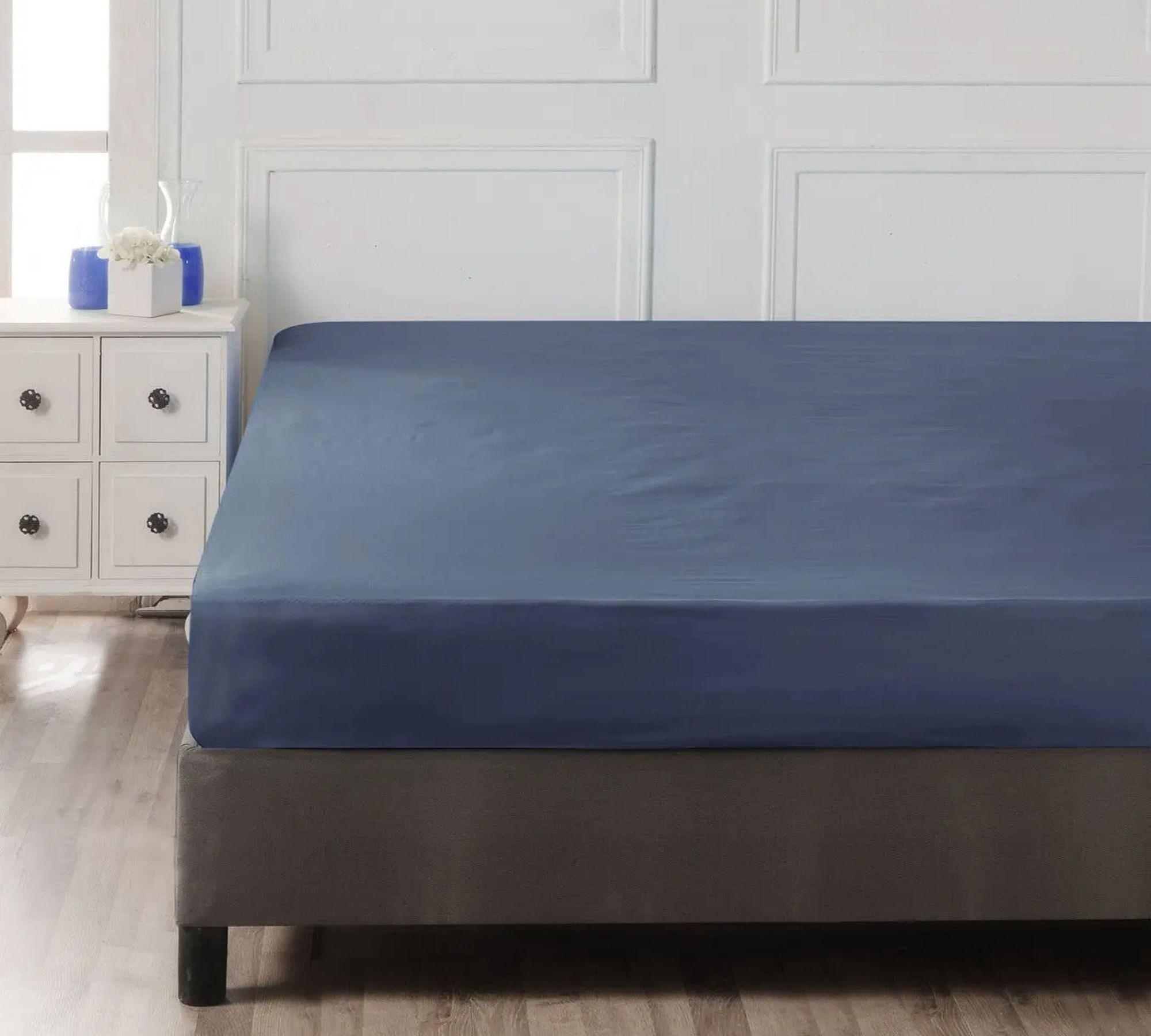 Fitted sheet cotton dark blue 100cm x 200cm 2