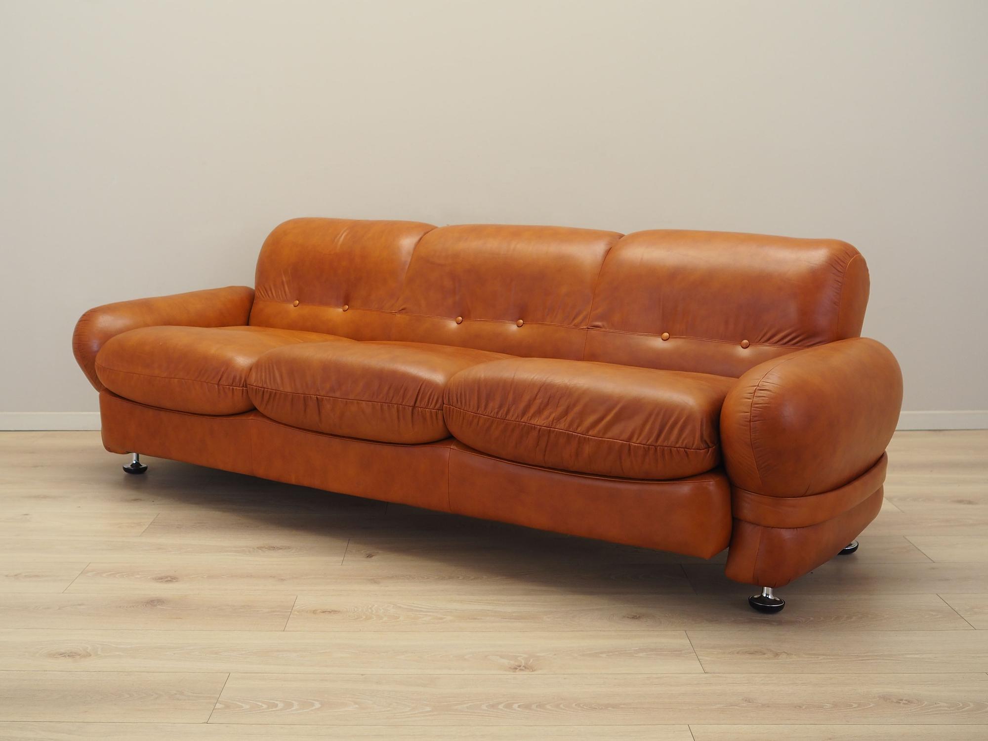 Sofa Leather Red 1970s 2