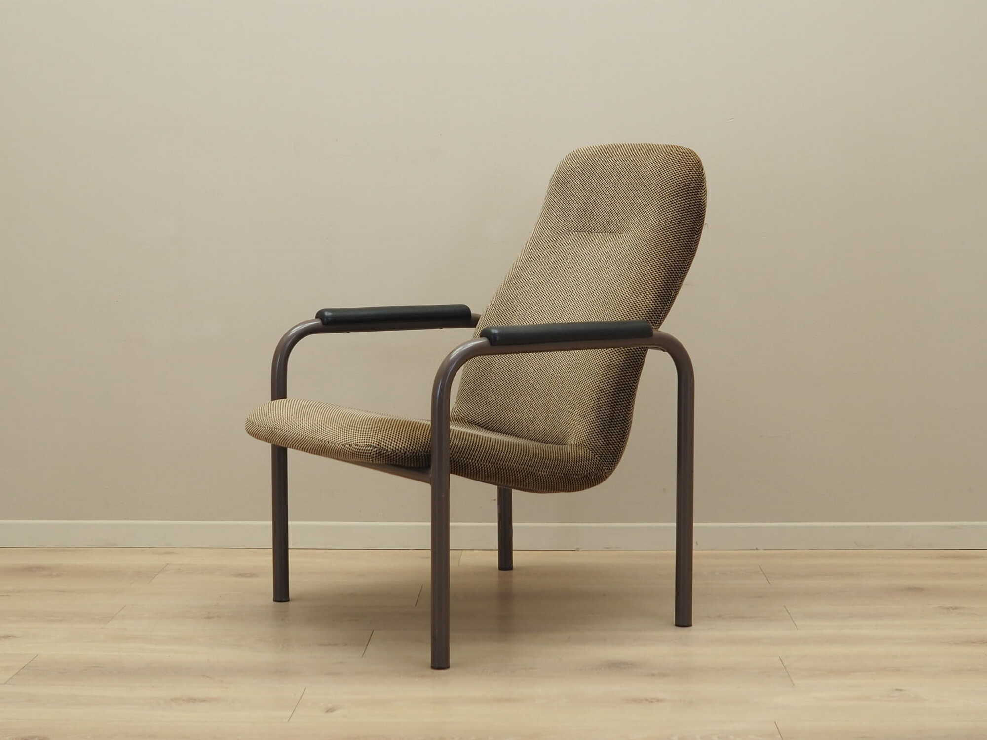 Vintage Sessel Textil Metall Braun 1960er Jahre 3