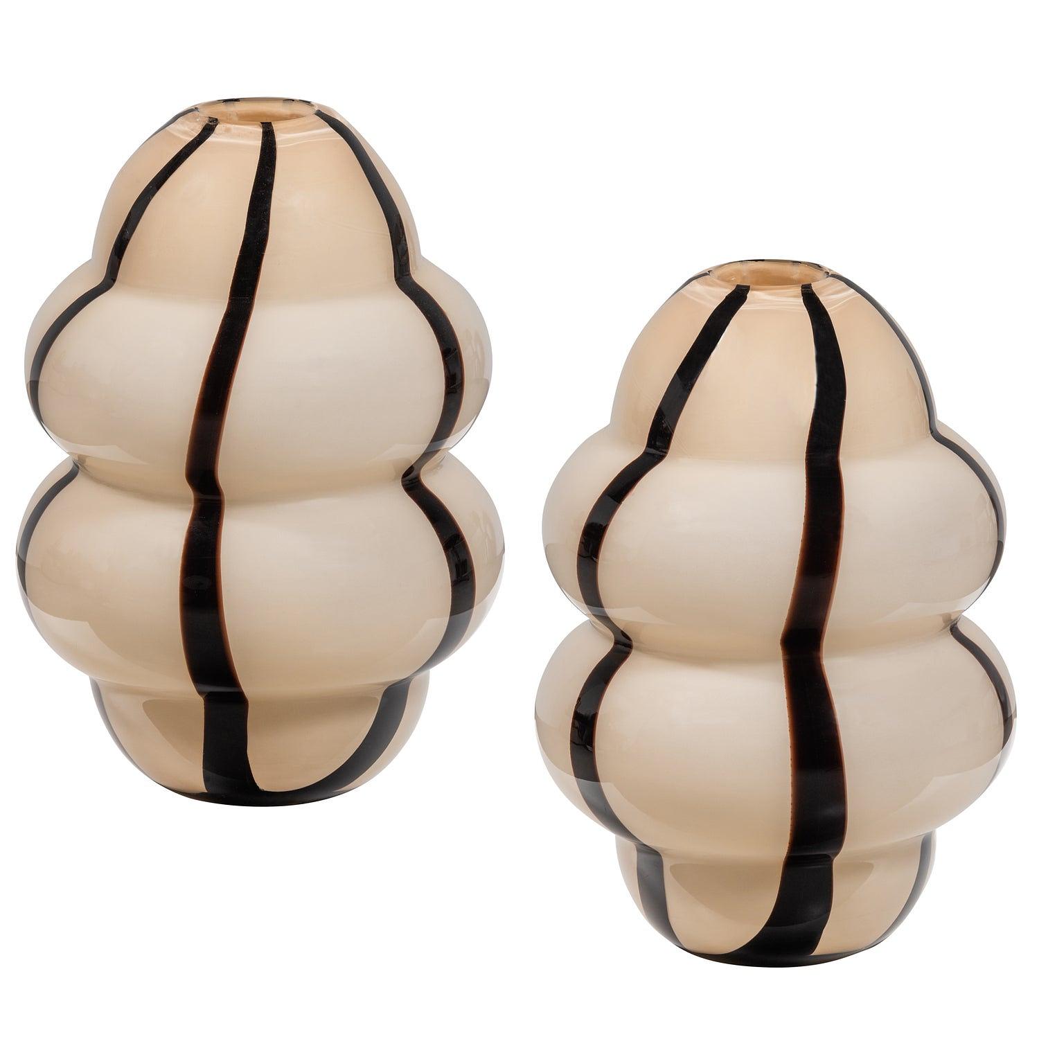 Kenny Vase Glas Schwarz-Creme Gestreift 1