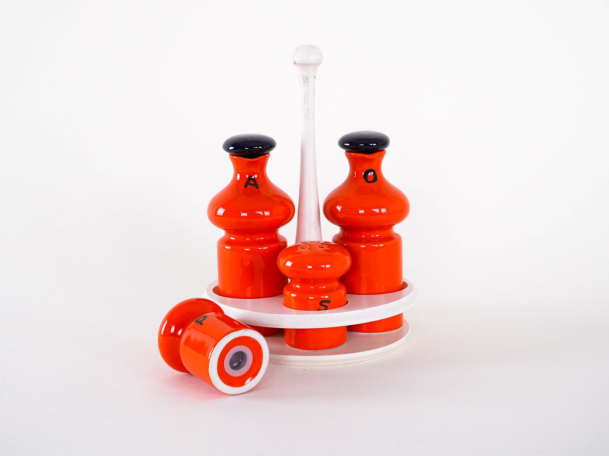 Ceramic spice set red 1960s 6