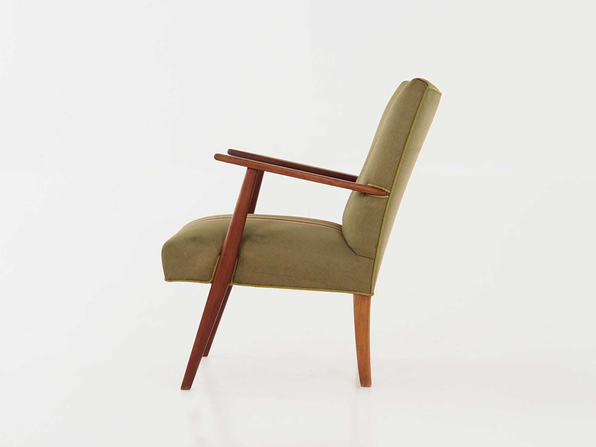 Vintage Stuhl Teakholz Textil Grün 1960er Jahre 3