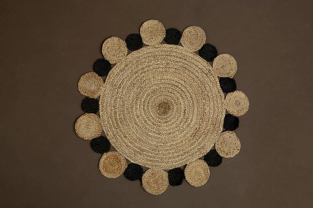 Bosie Demir Kleiner Runder Natur- und Schwarz Jute Teppich 3
