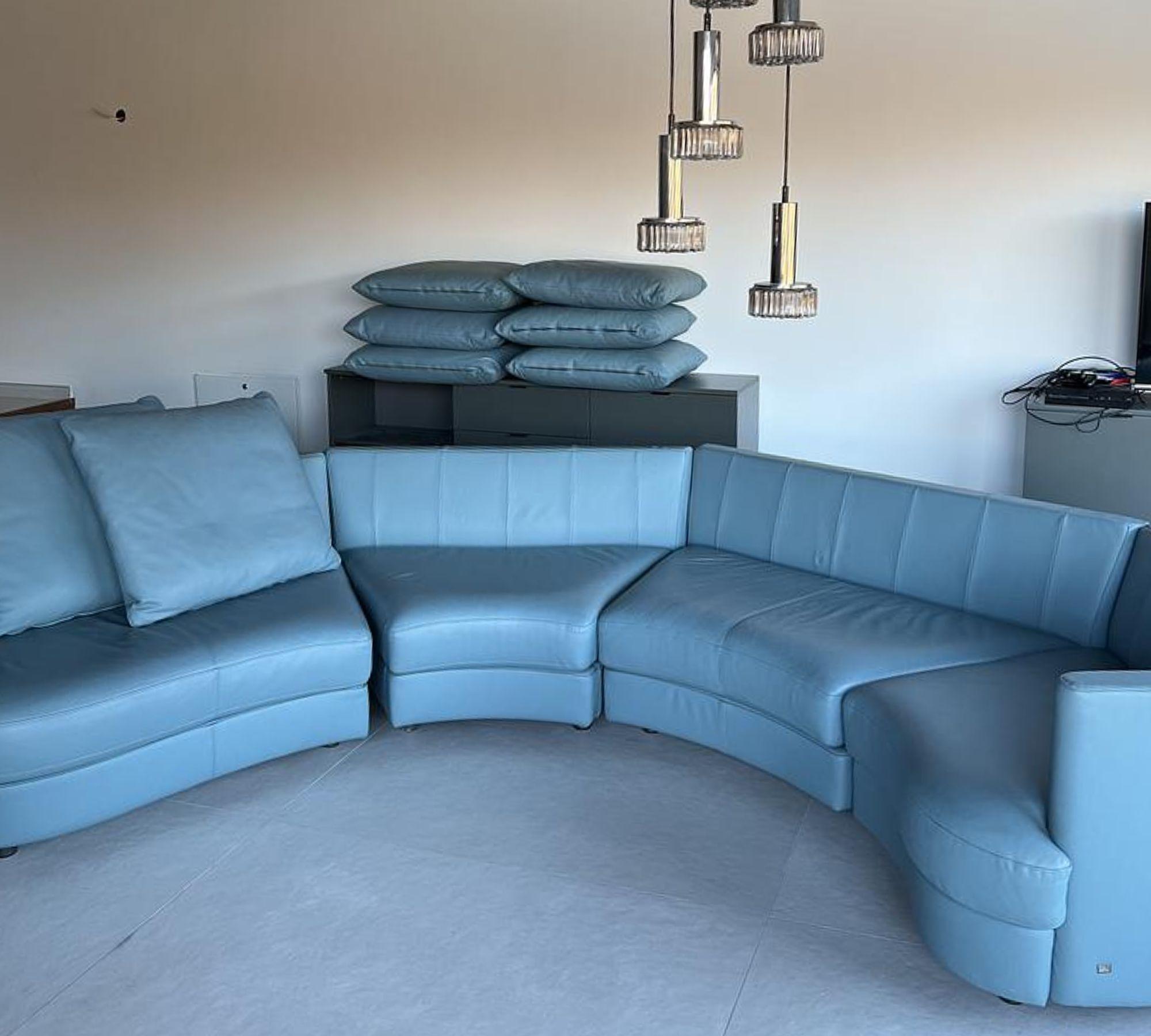 Modulsofa 4-Sitzer Leder Blau 1