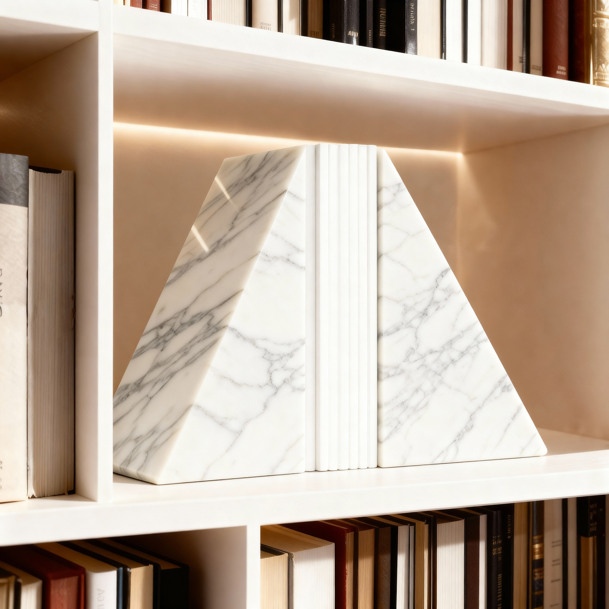 Carrara Singolo Reggilibri Marmo Bianco Grigio 2