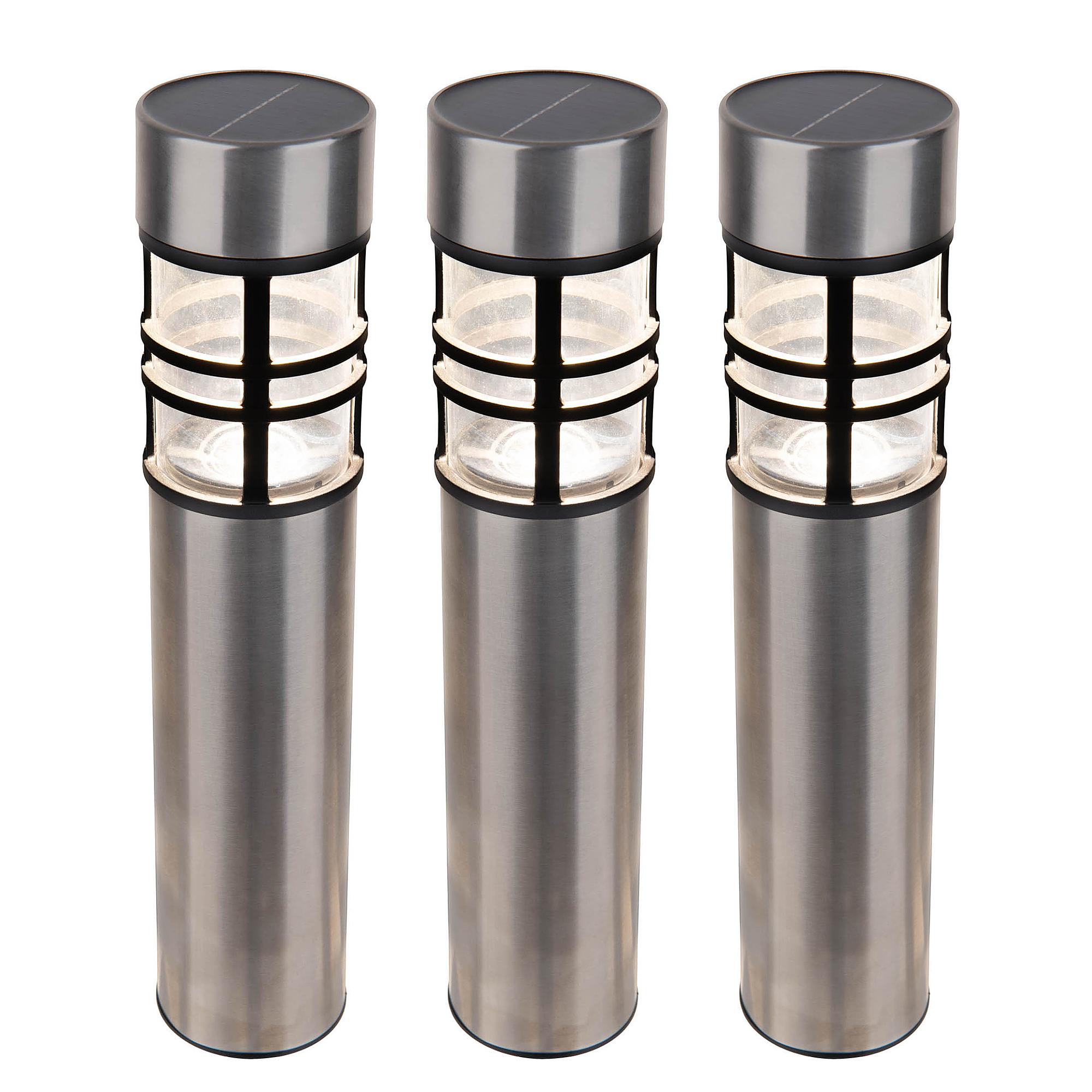 3x LED-Solar-Wegeleuchte Bobby Edelstahl Silber 0