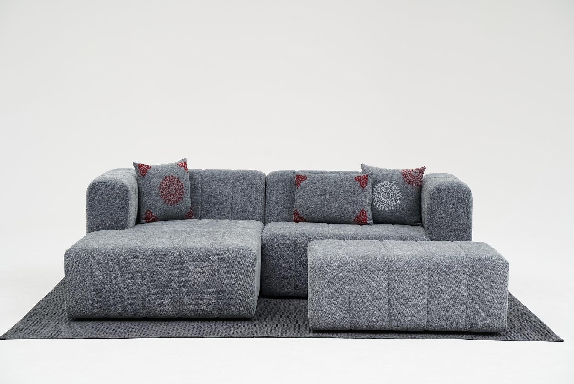 Beyza Sofa Récamiere Links mit Hocker Grau 2