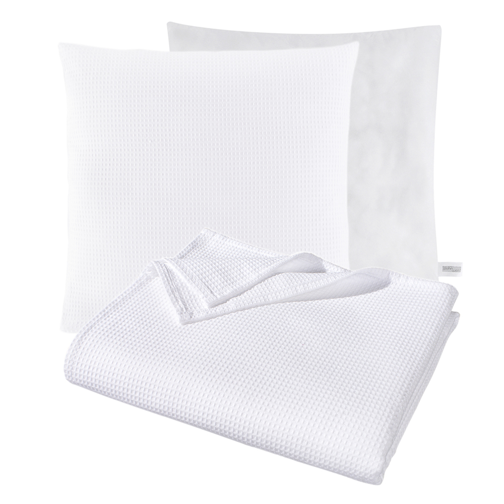 Kissen und Decken Set aus Waffelpiqué 100% Baumwolle Weiß  0