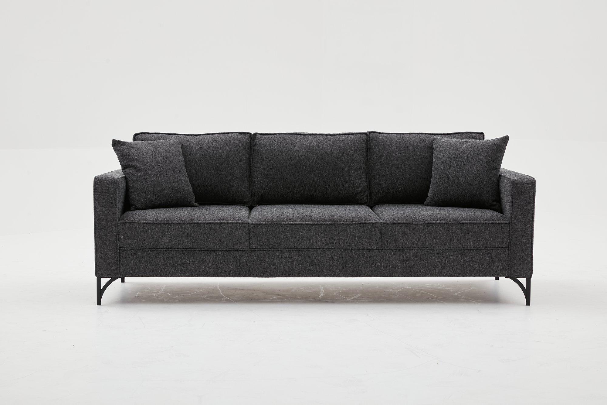 Lima Sofa 3-Sitzer Anthrazit mit schwarzen Beinen 5