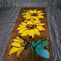 Vintage Keramik Wandfliese Sonnenblumen Gelb Braun 2