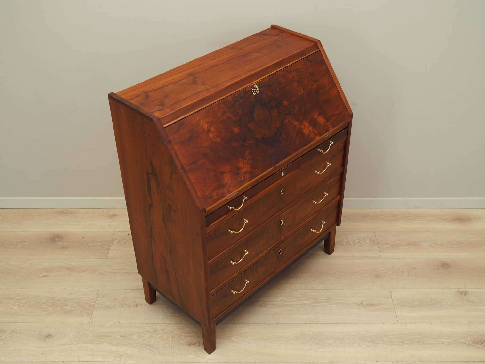 Vintage secretary desk, walnut wood, brown, 1960s 6