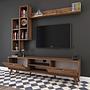 M16 TV cabinet set with wall shelves in walnut effect 4