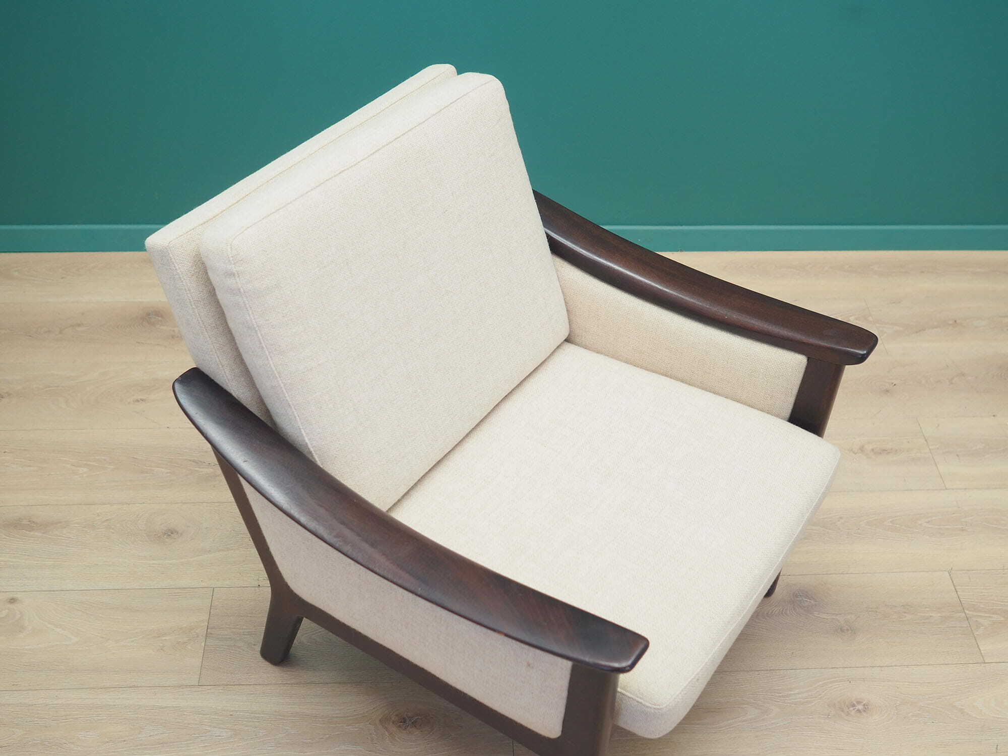 Vintage Sessel Holz Textil Creme 1970er Jahre 7