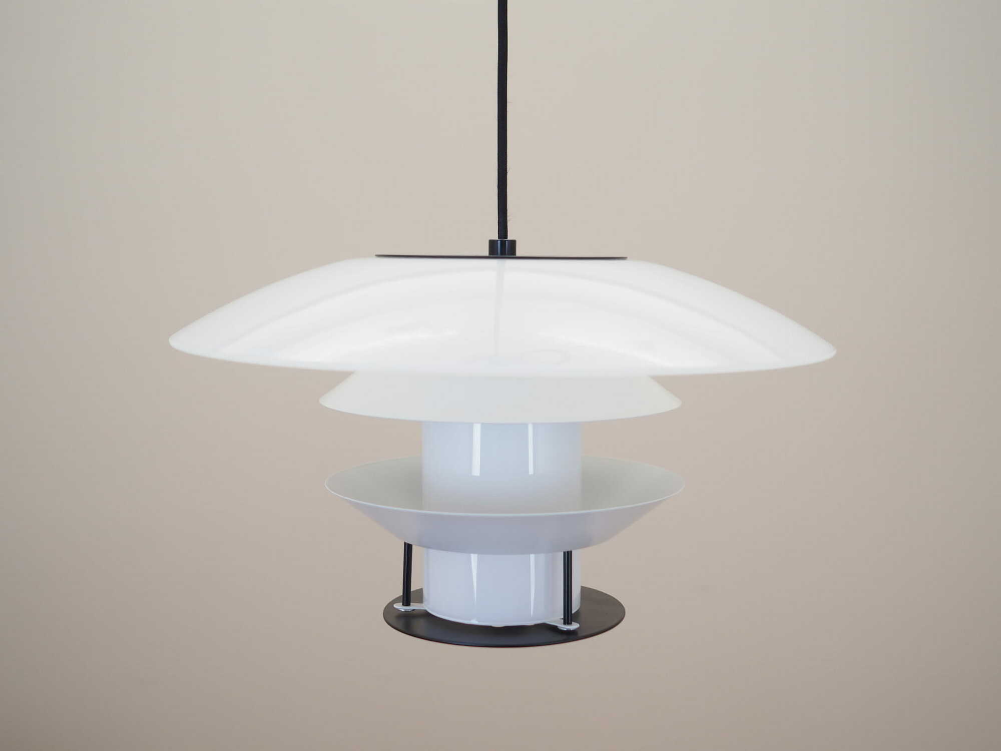 Vintage Pendelleuchte Glas Metall Weiß 1990er Jahre 3