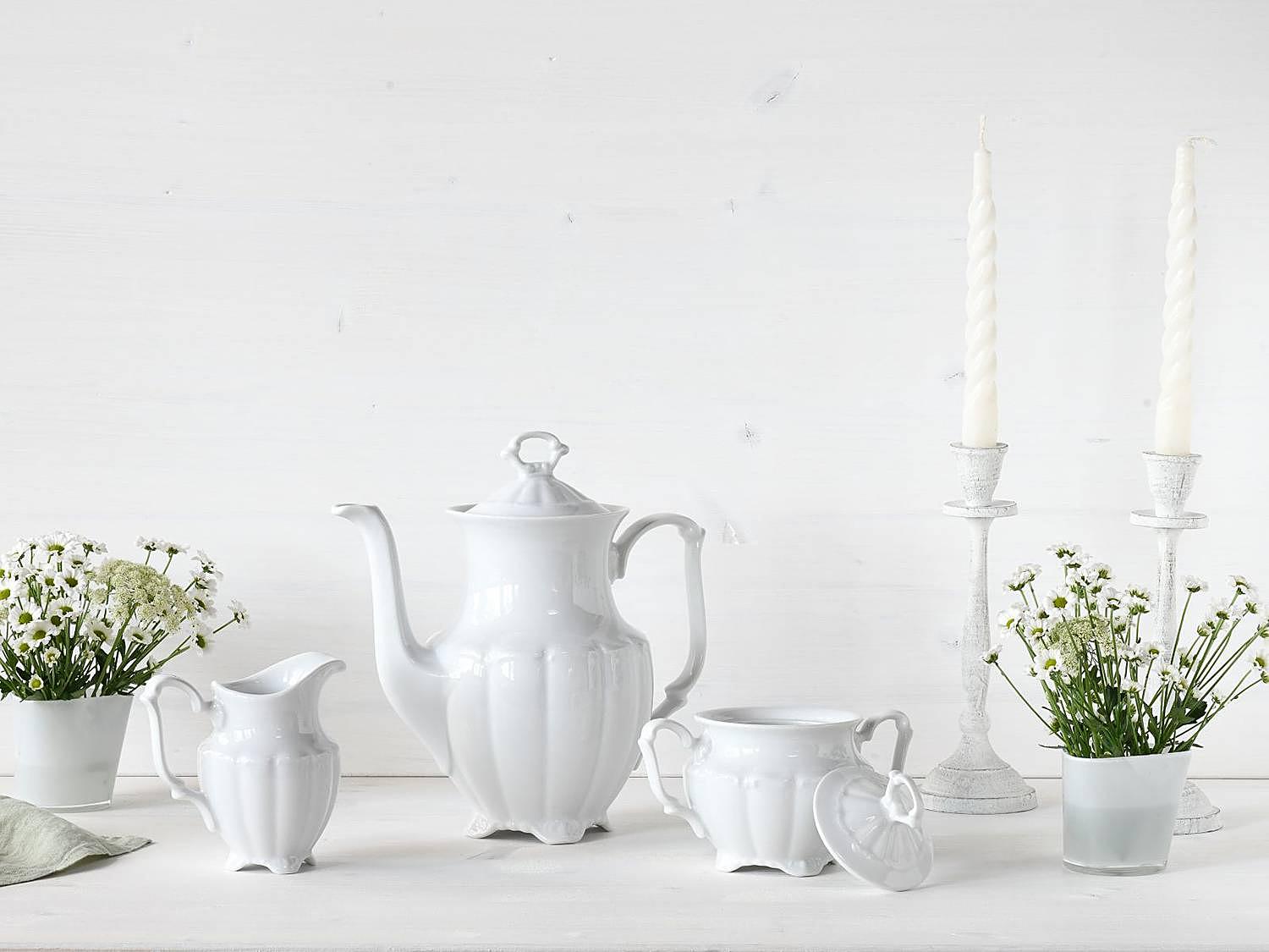 Kaffeegarnitur Maria Theresia Porzellan Weiß 3-teilig 2