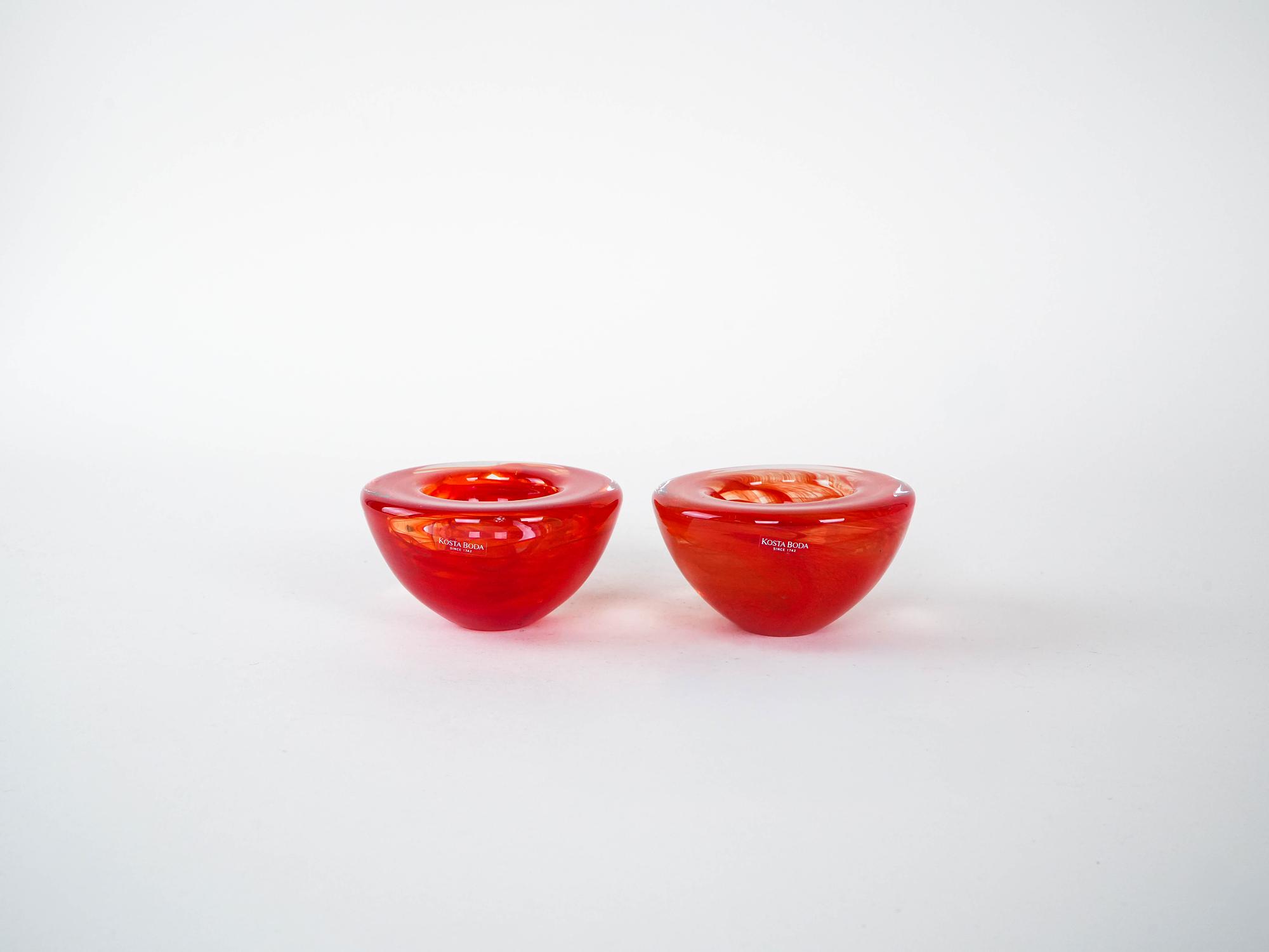 Set aus Glaskerzenhaltern  1970er Jahre Kosta Boda 1