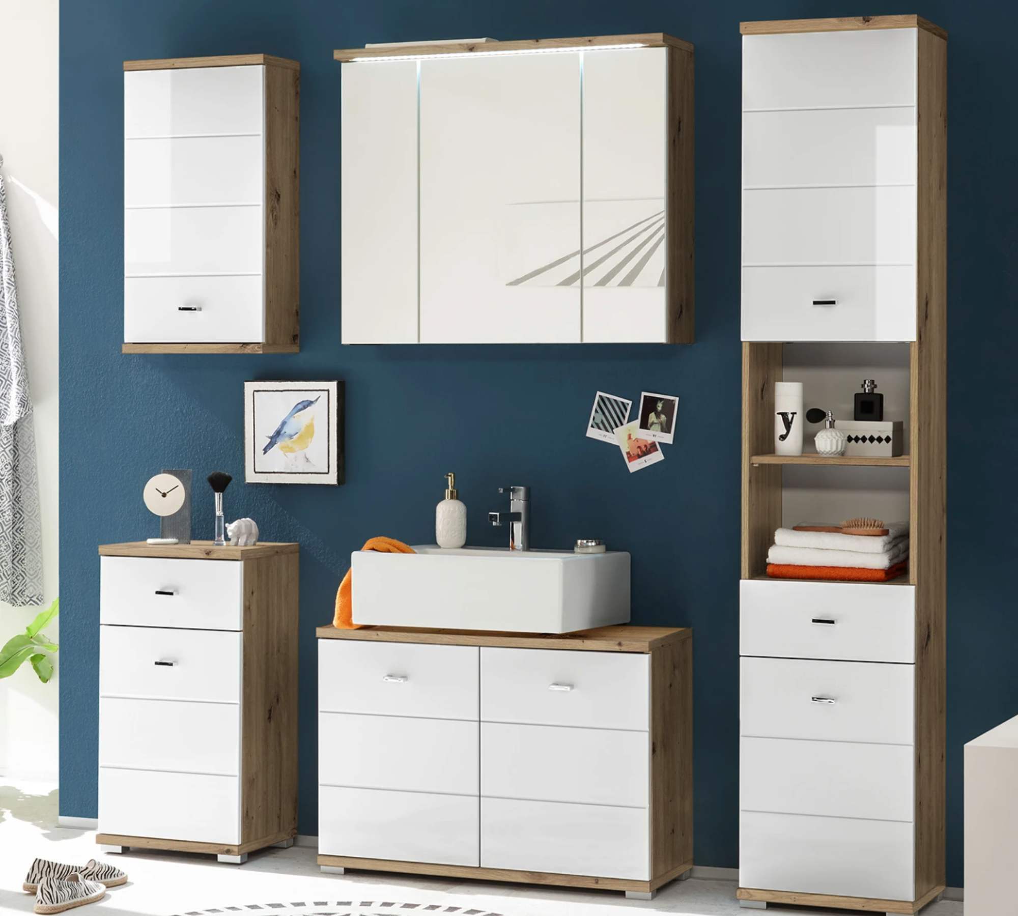 Bad-Unterschrank Holz Weiß Hochglanz 3