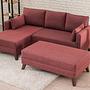 Bella Sofa Récamiere Links mit Hocker Rot 2