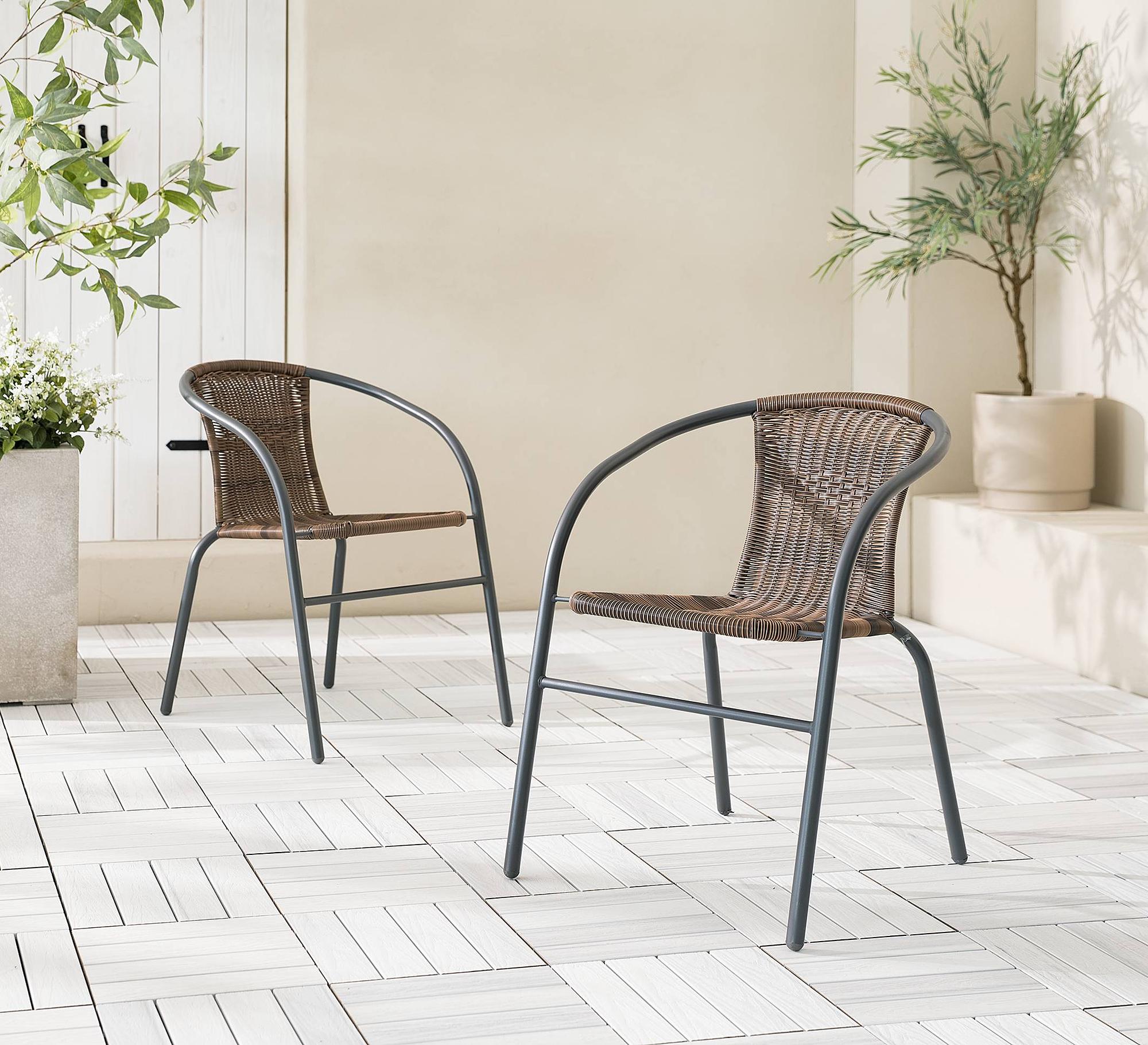 Ronas Garden Chair Set of 2 Iron Polyrattan Grey / Brown 3