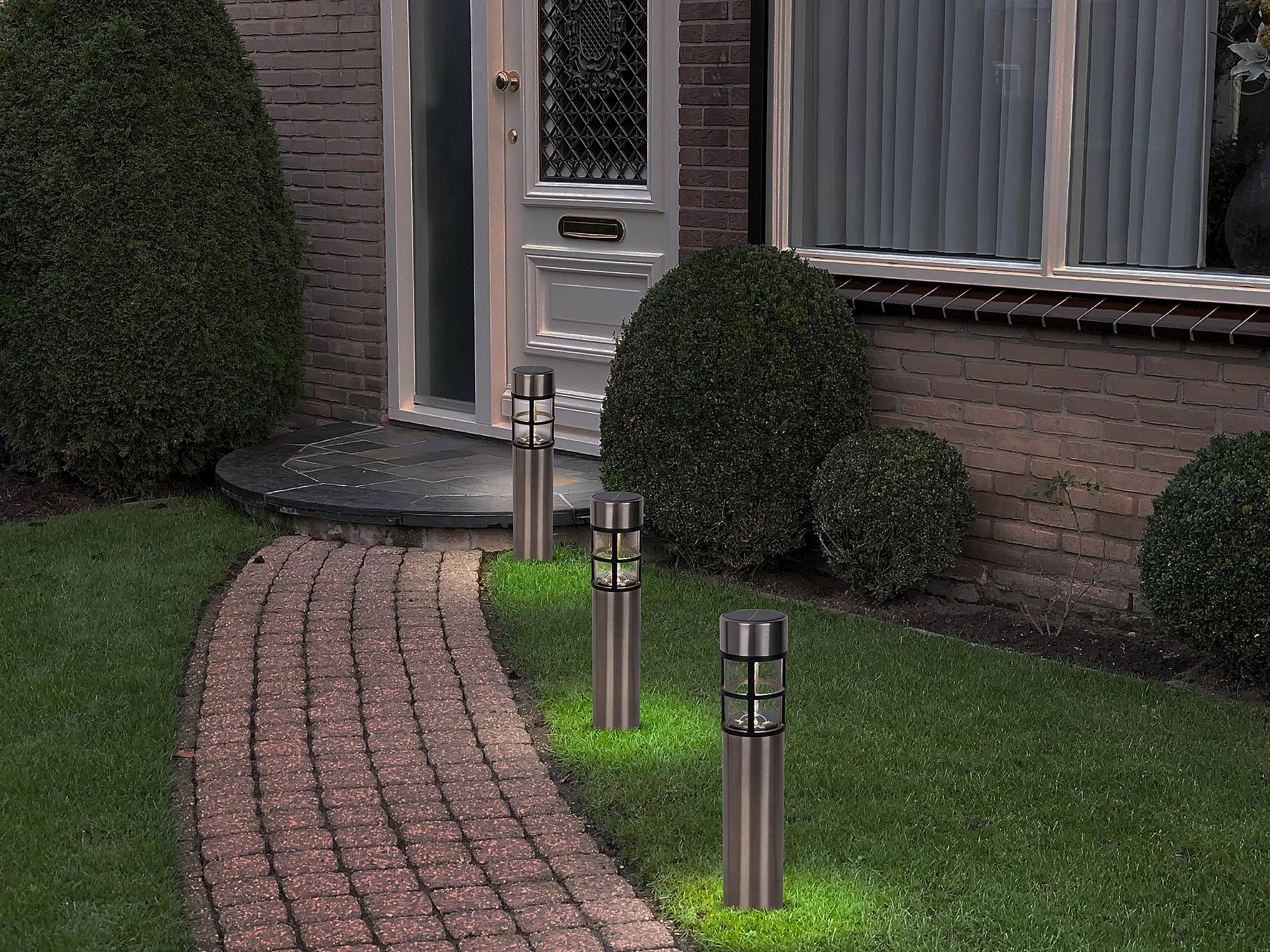 3x LED-Solar-Wegeleuchte Bobby Edelstahl Silber 2