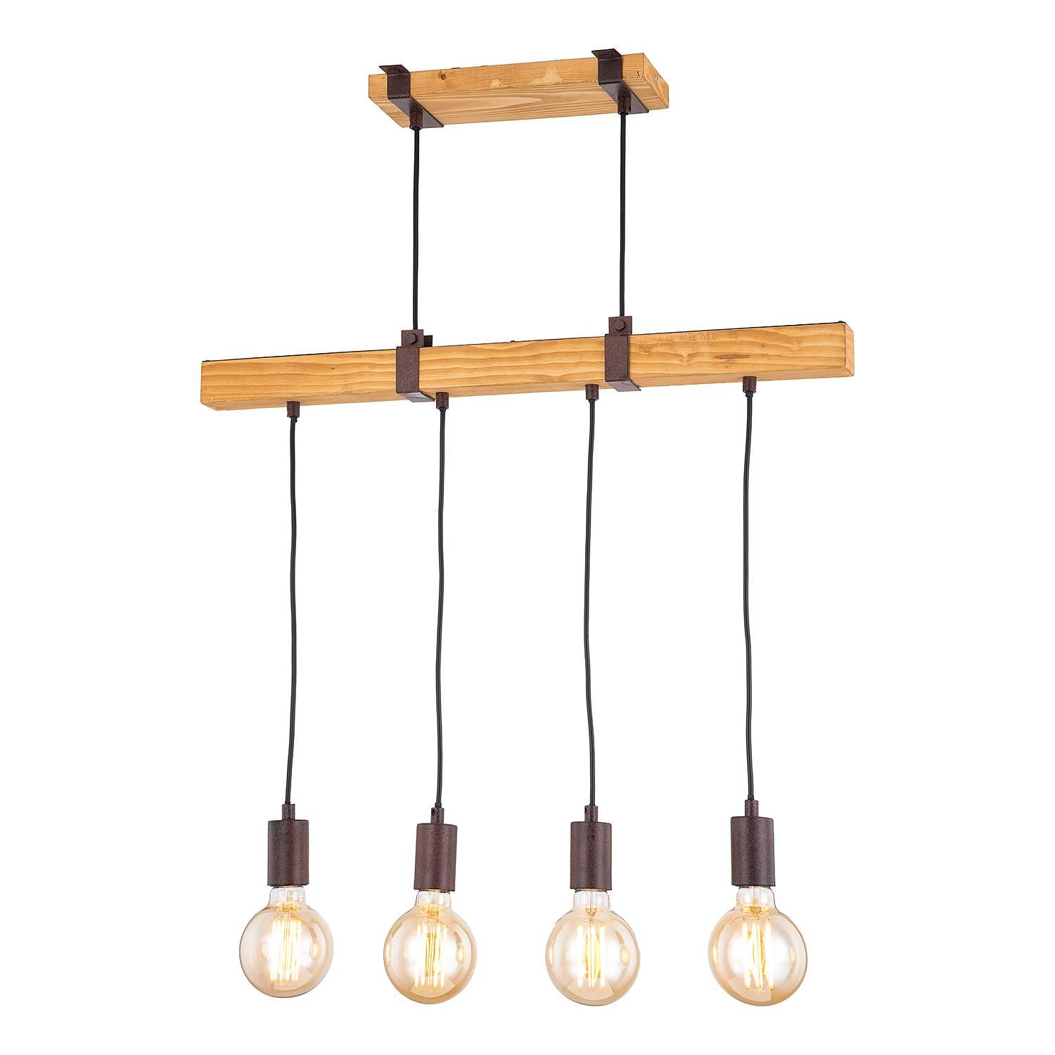 4-flame pendant light Linn II partly solid wood ash iron 1