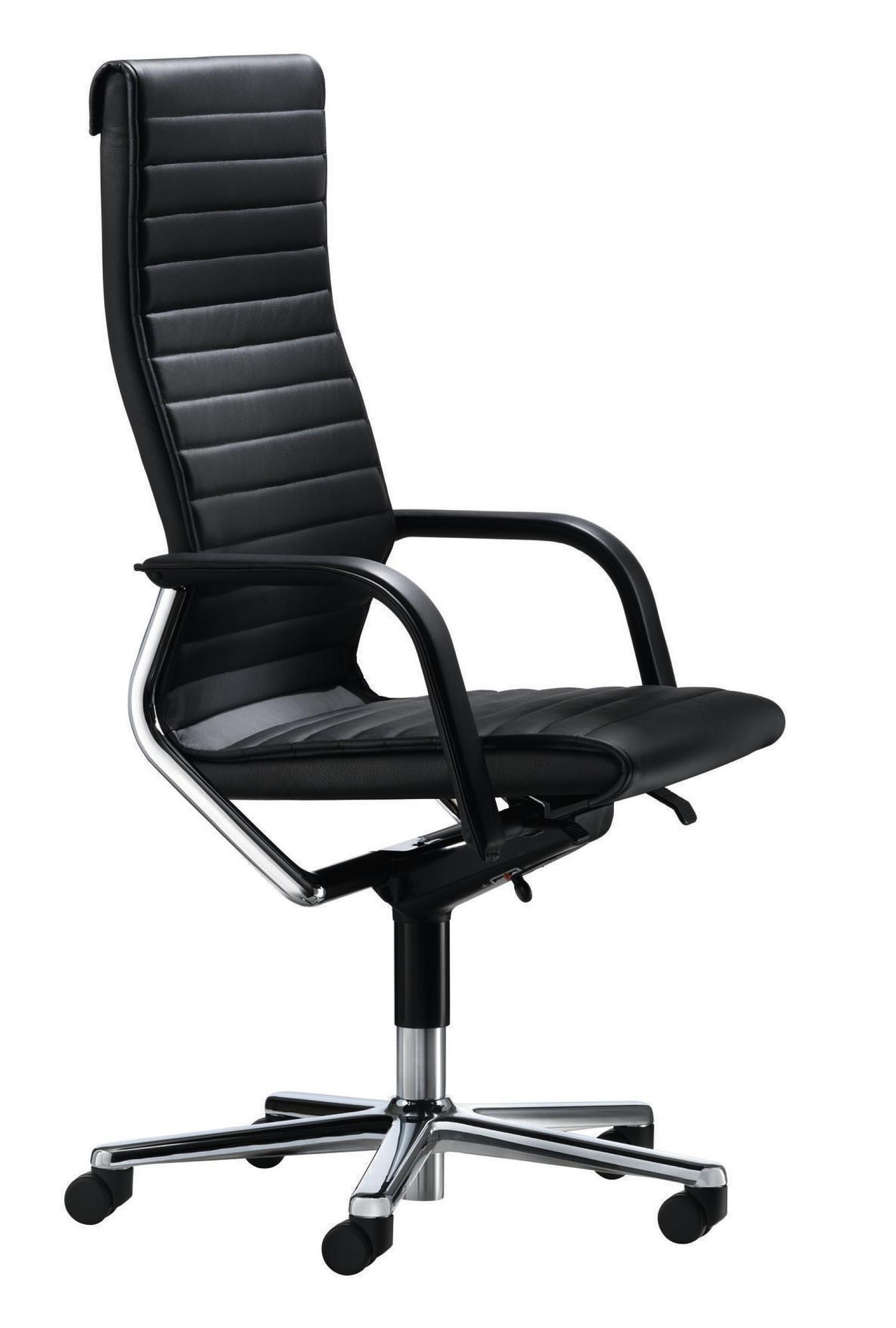 FS Management Drehstuhl Leder Chrom Schwarz 1