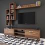 M16 TV cabinet set with wall shelves in walnut finish 1