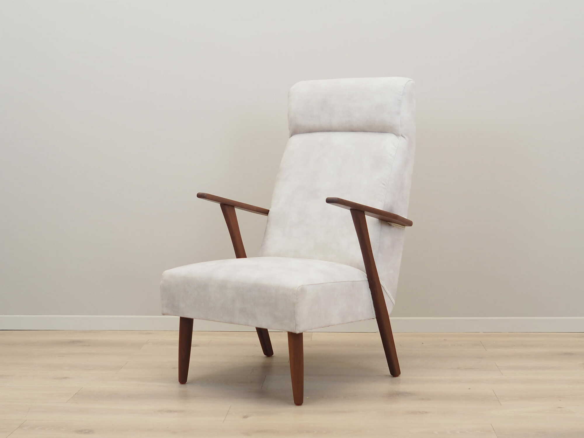 Sedia Vintage Teak Velluto Bianco Anni '70 1