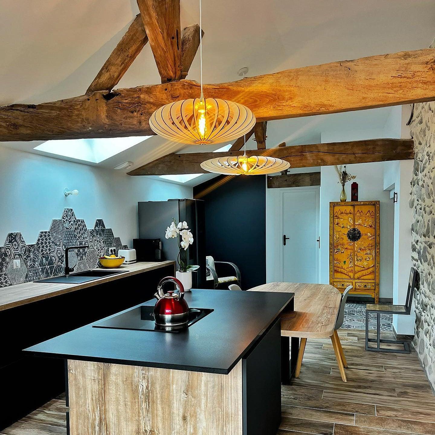 NEO Lampada a sospensione legno bianco 85cm 7