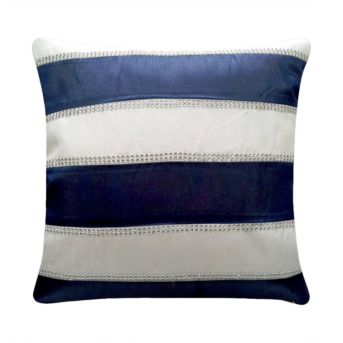 Kissenbezug Streifen Blau Weiß Textil 45 x 45 cm 0