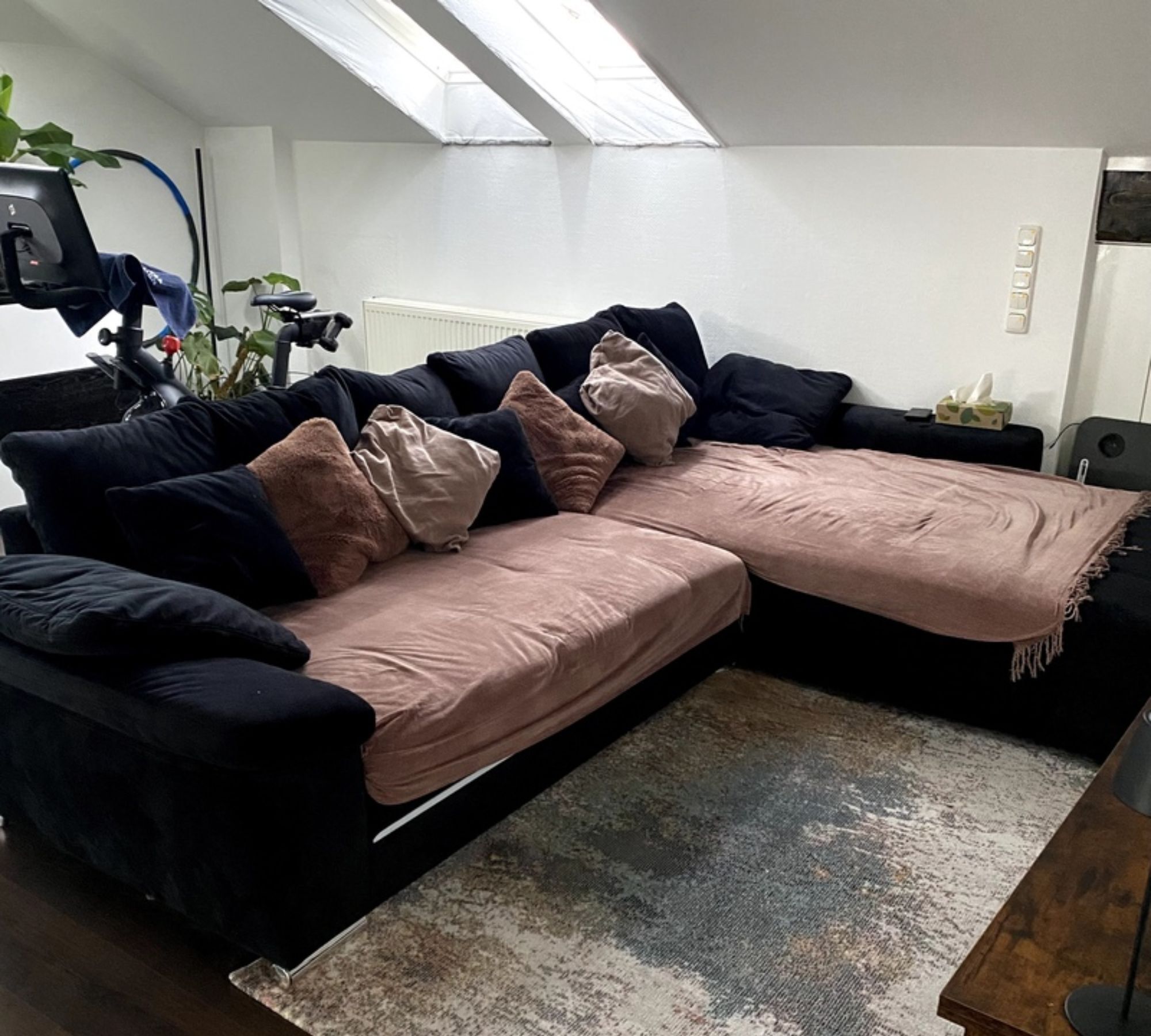 Sofa Récamiere Rechts LED-Funktion Baumwolle Schwarz 1