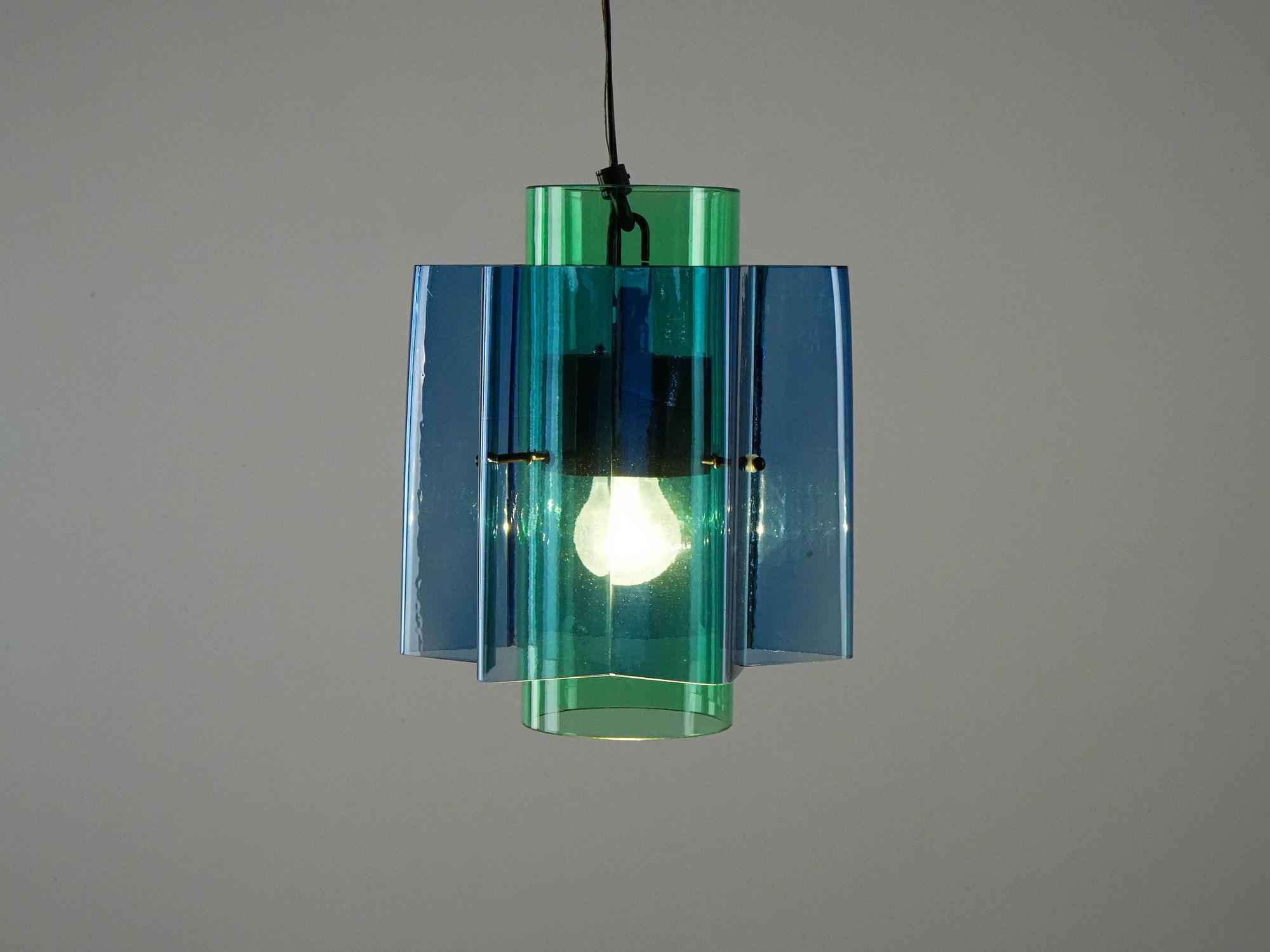 Hängelampe Glas Blau 1970er Jahre 10