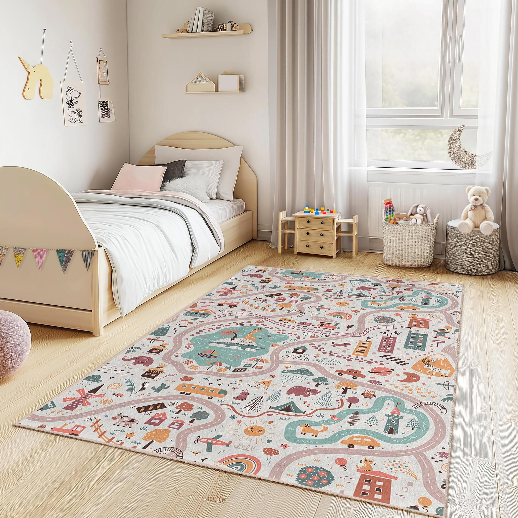 Abenteuer Straßenkarte Kinderteppich Mehrfarbig 80x300cm 1