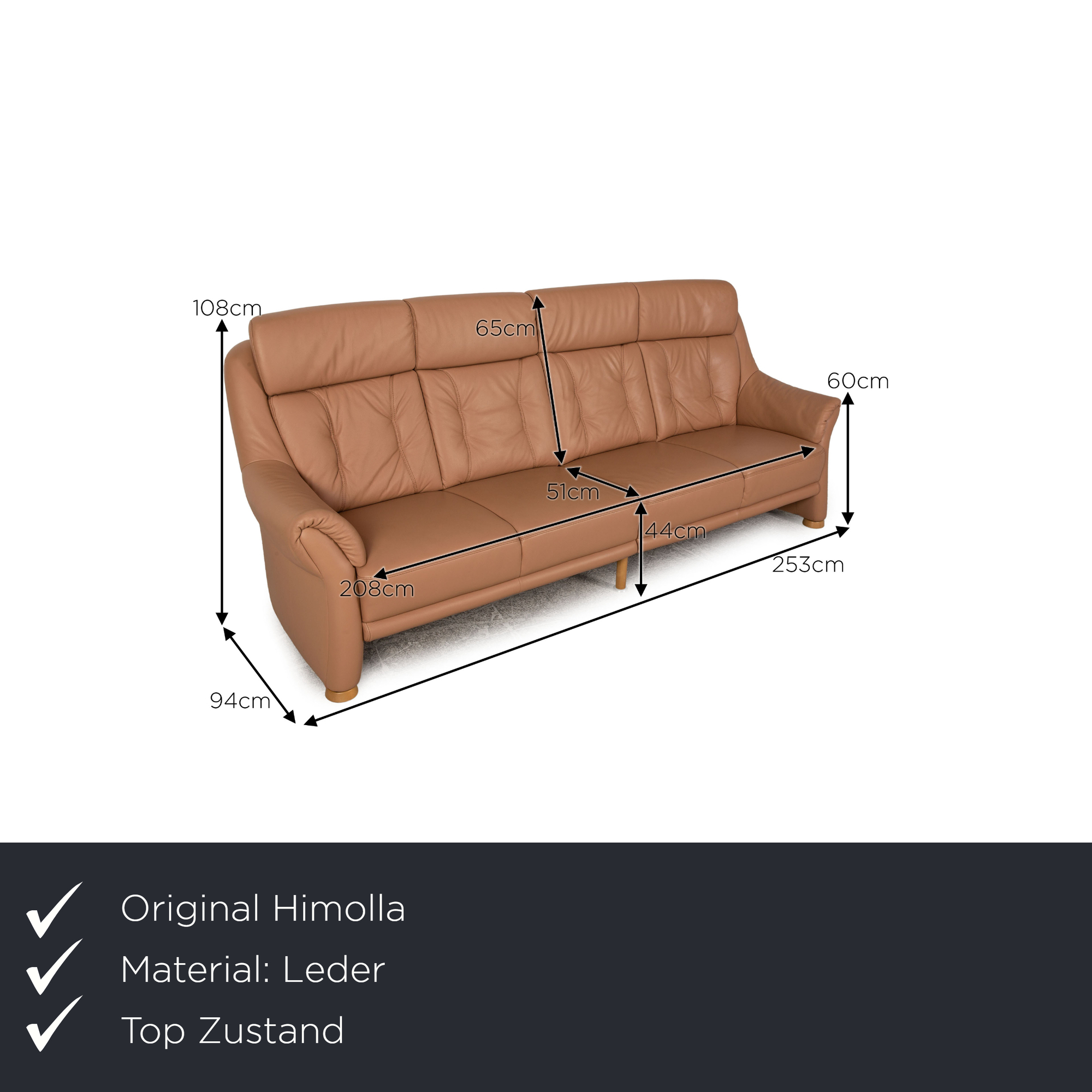Sofa 4-Sitzer Leder Beige 1