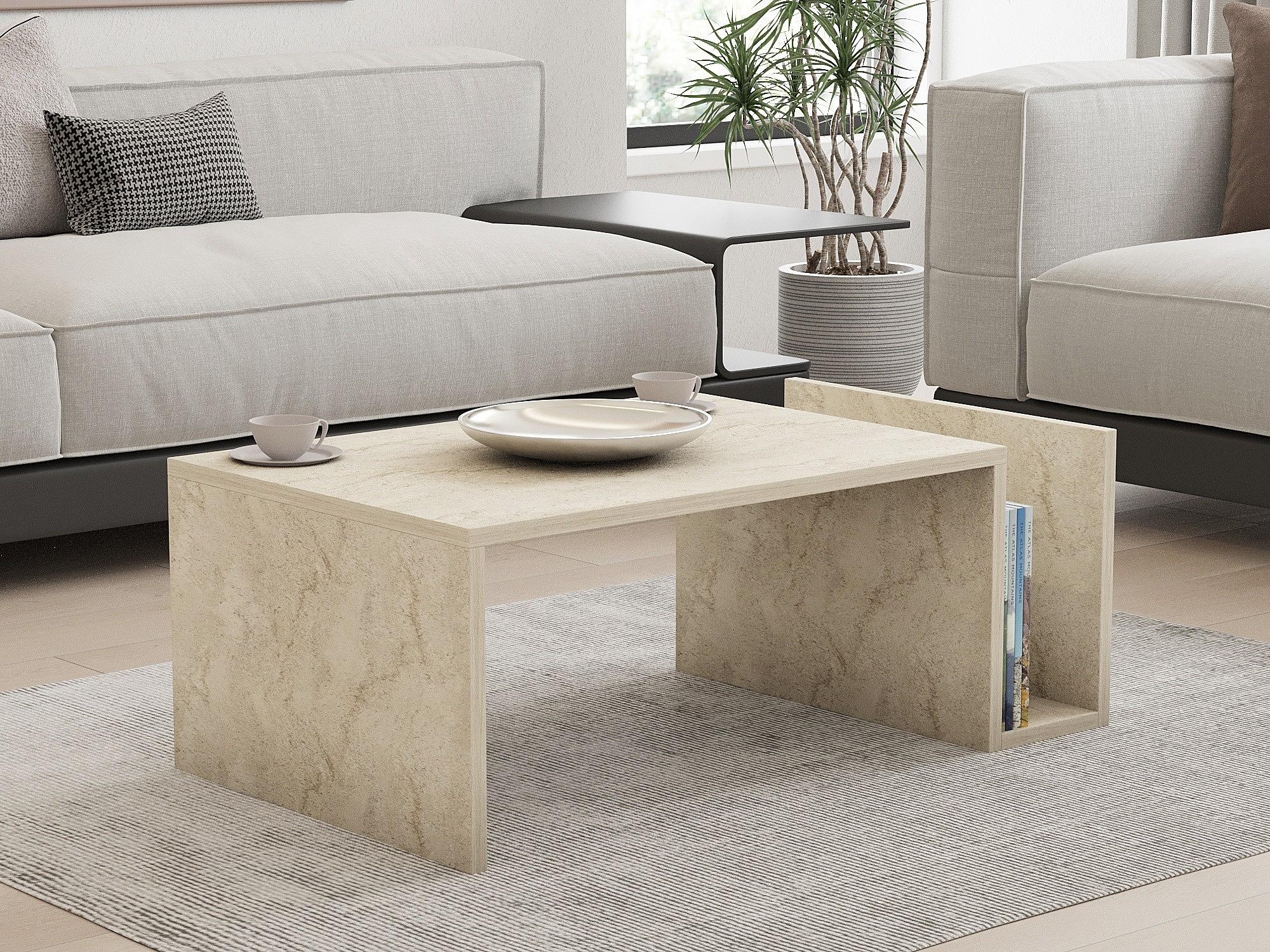 Memo Couchtisch Holz Travertine 0